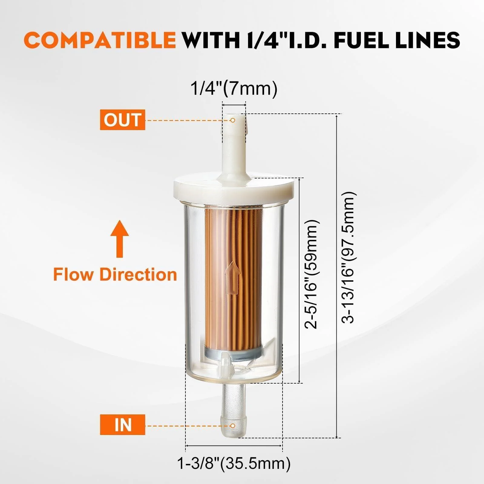 10-Pack 1/4-inch Fuel Filter For BS 695666 845125 691035 John Deere Z225 Z425 Z245 Z435 Z625 Z525E Z375R Z235 Z255 Z335E Z355E Z335M Mower Tractor - Image 2
