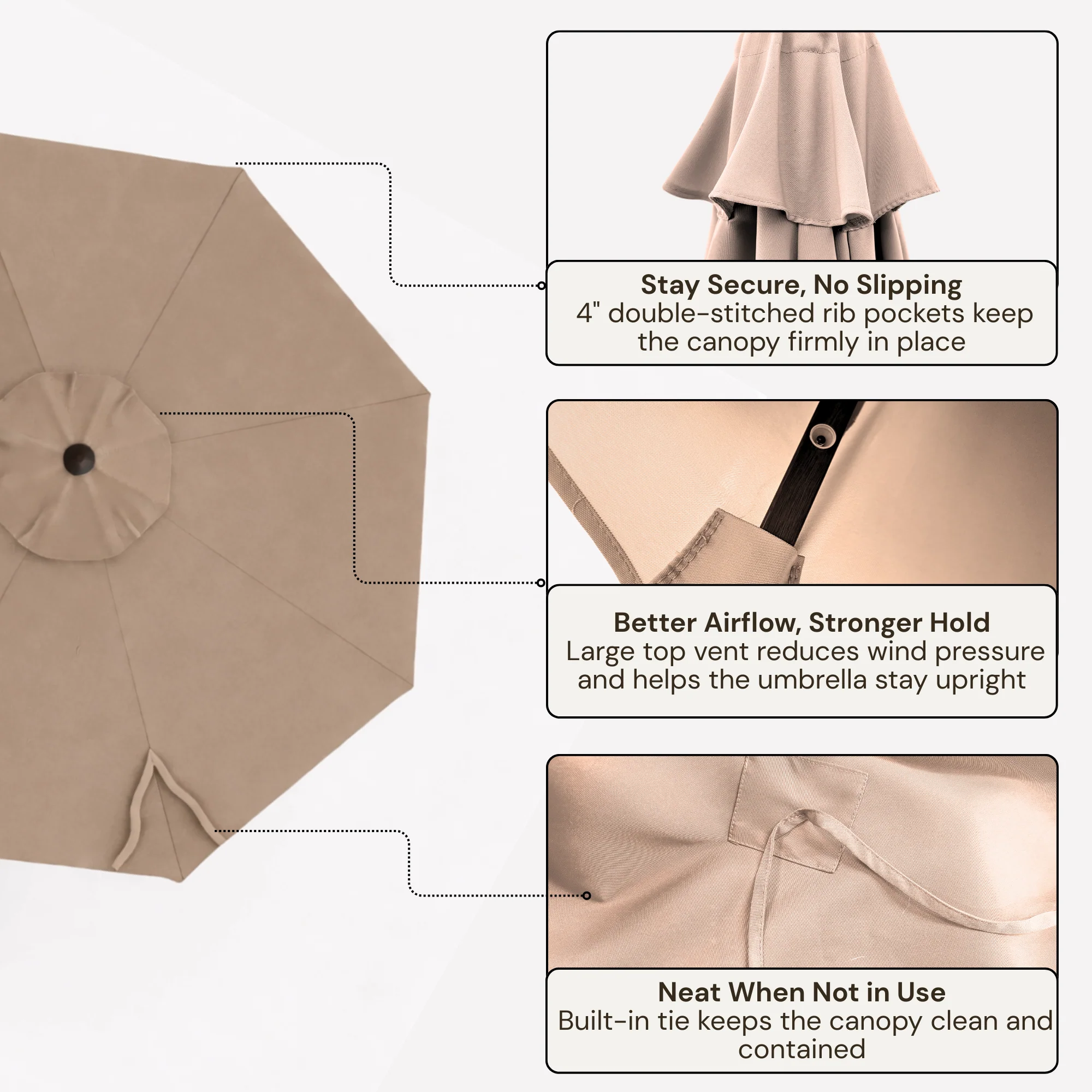 10ft Cantilever Hanging Umbrella 8 Rib Replacement Canopy Taupe - Image 3