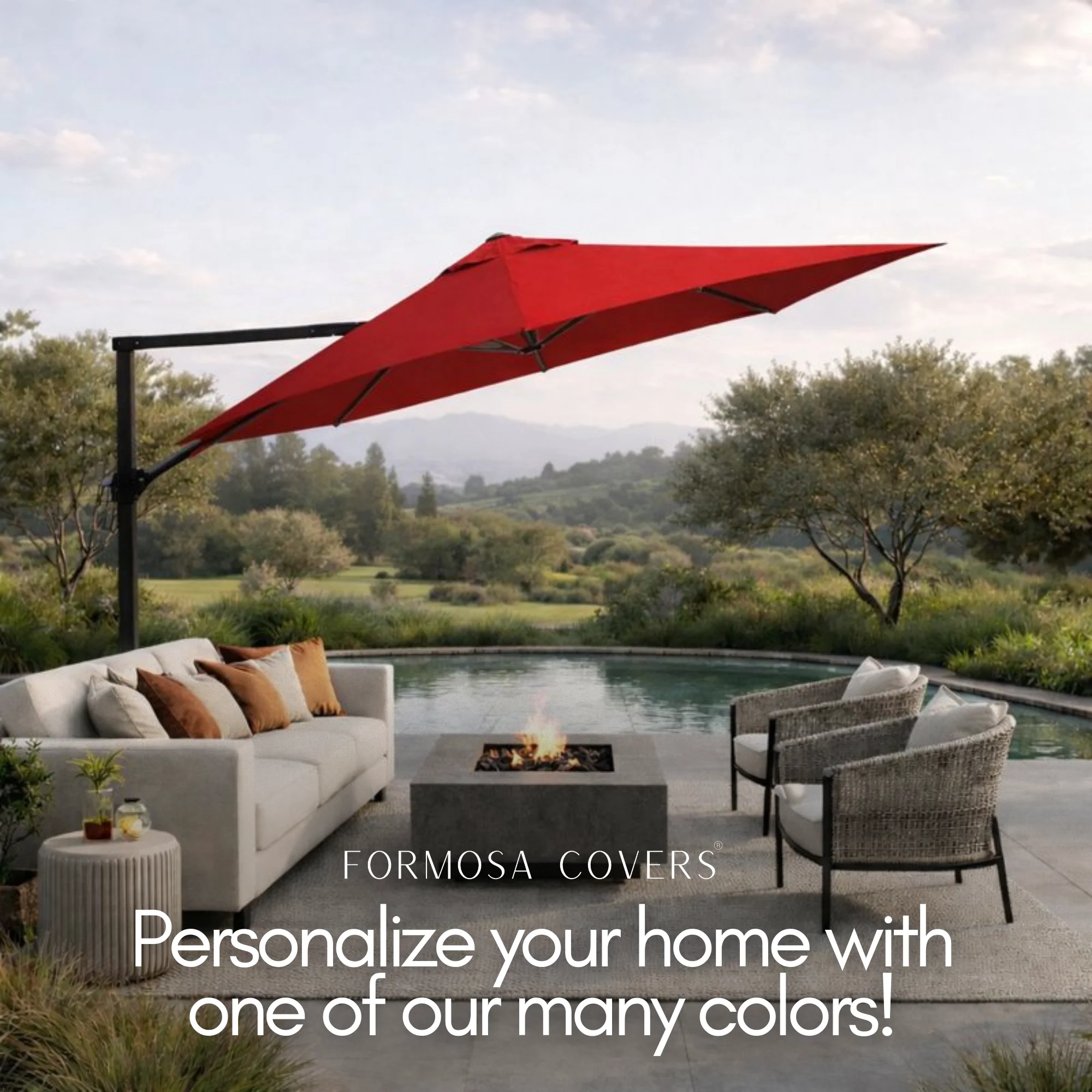 10ft Cantilever Supported Bar Umbrella 8 Rib Replacement Canopy Red - Image 7