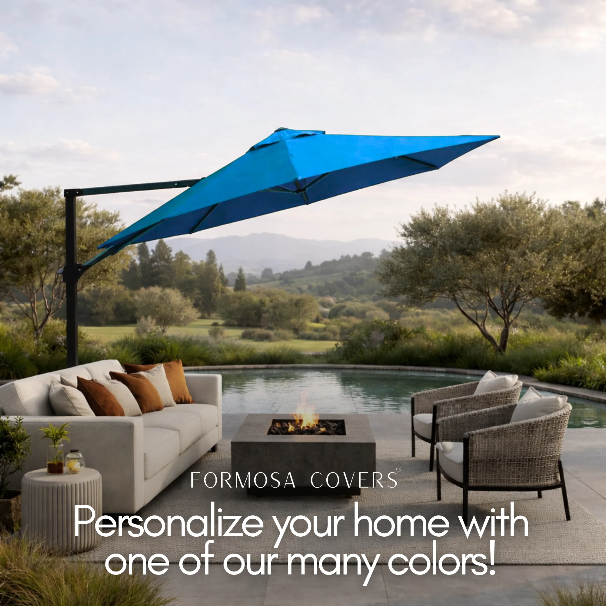 11 ft Cantilever Umbrella Replacement Canopy Supported Bar 8 Ribs Capri Blue Olefin Fabric - Image 7