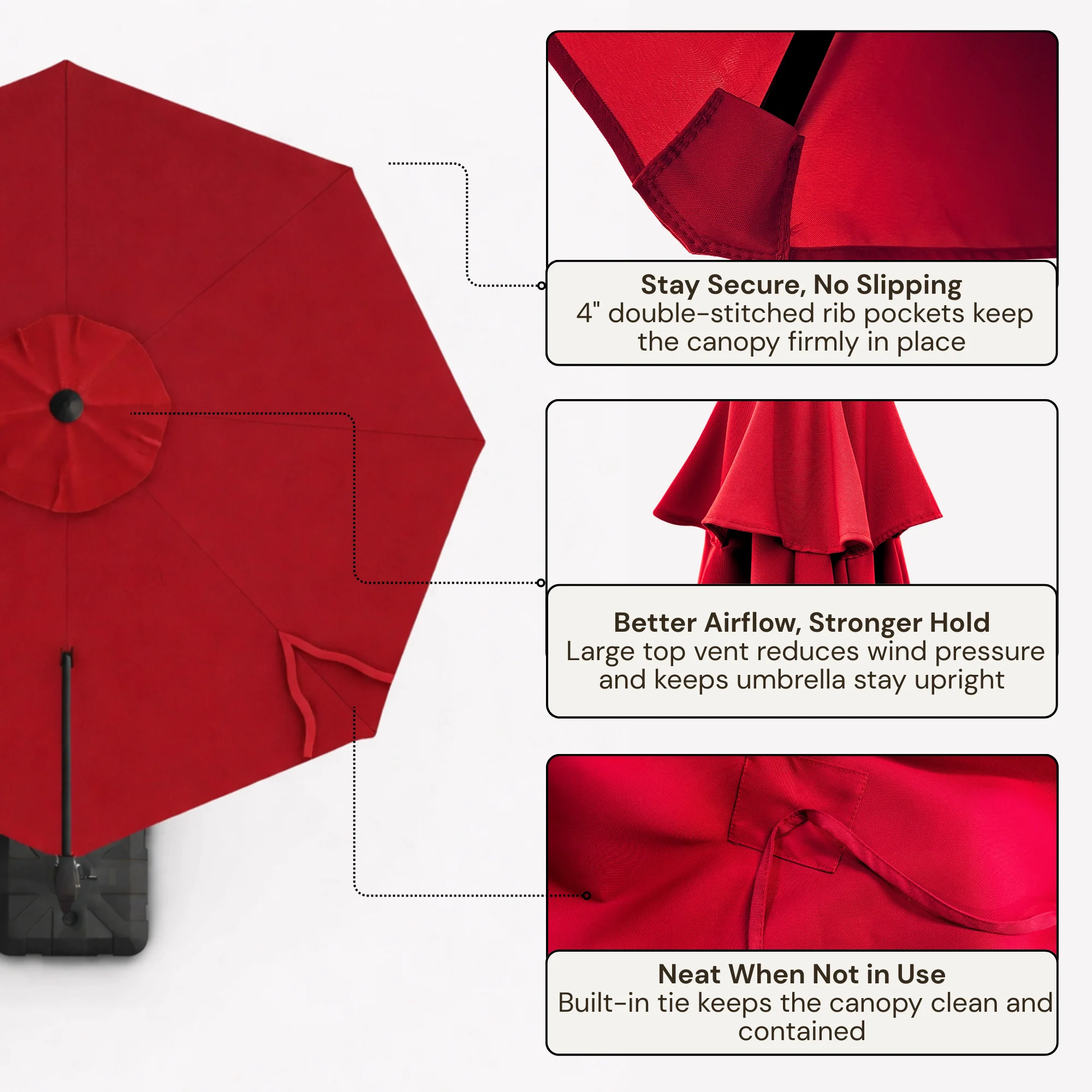 11 ft Cantilever Umbrella Replacement Canopy Supported Bar 8 Ribs Red - Image 3