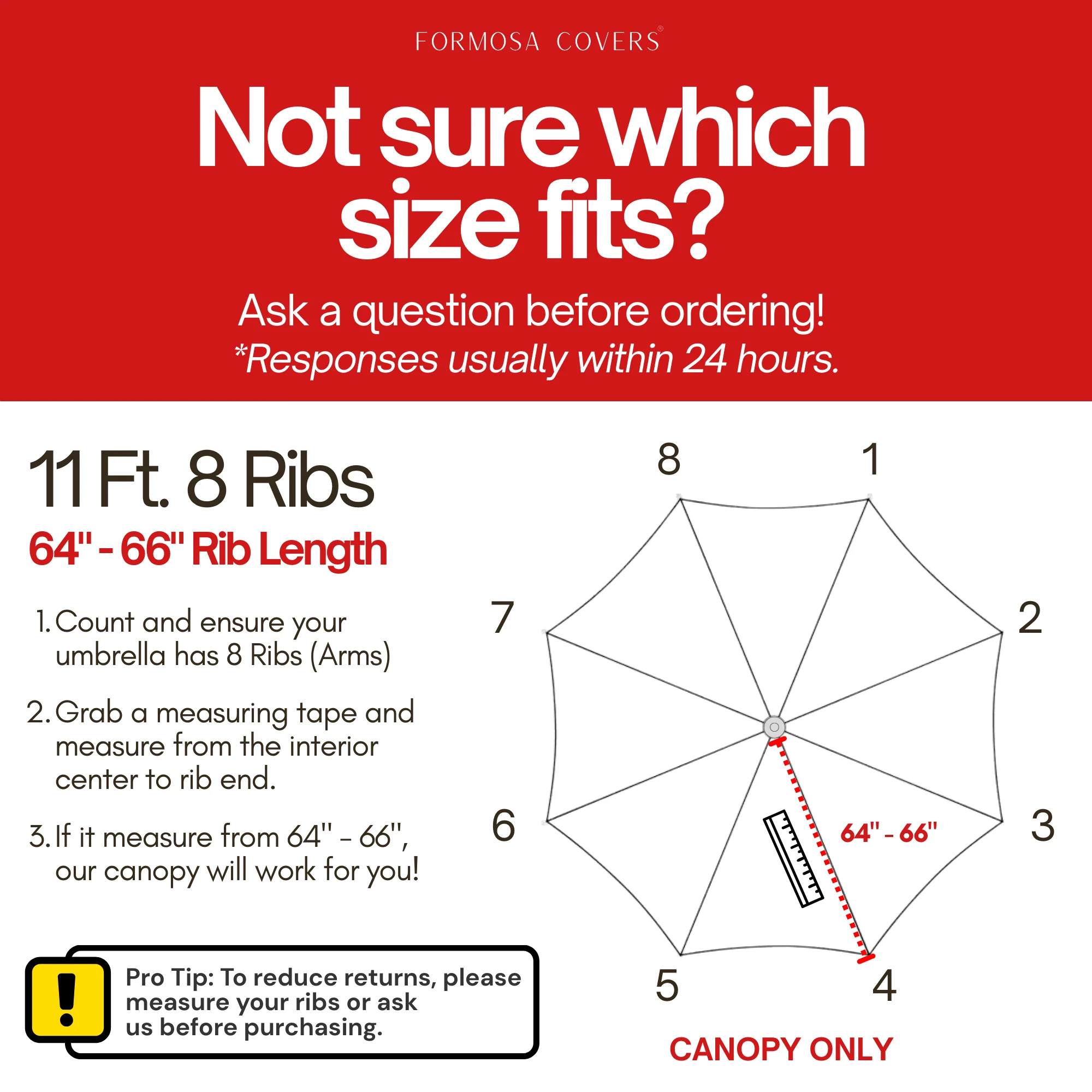 11 ft Cantilever Umbrella Replacement Canopy Supported Bar 8 Ribs Red - Image 4