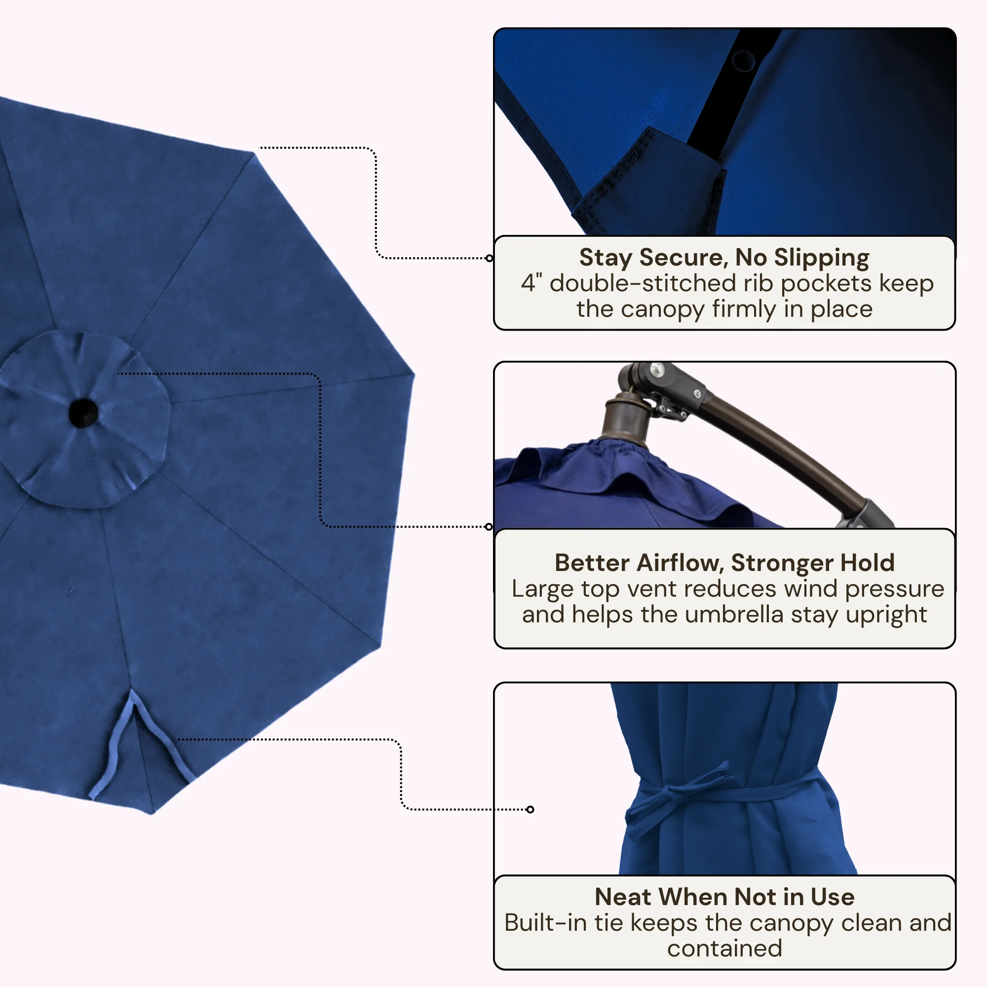 11ft Cantilever Hanging Umbrella 8 Rib Replacement Canopy Navy Olefin - Image 3