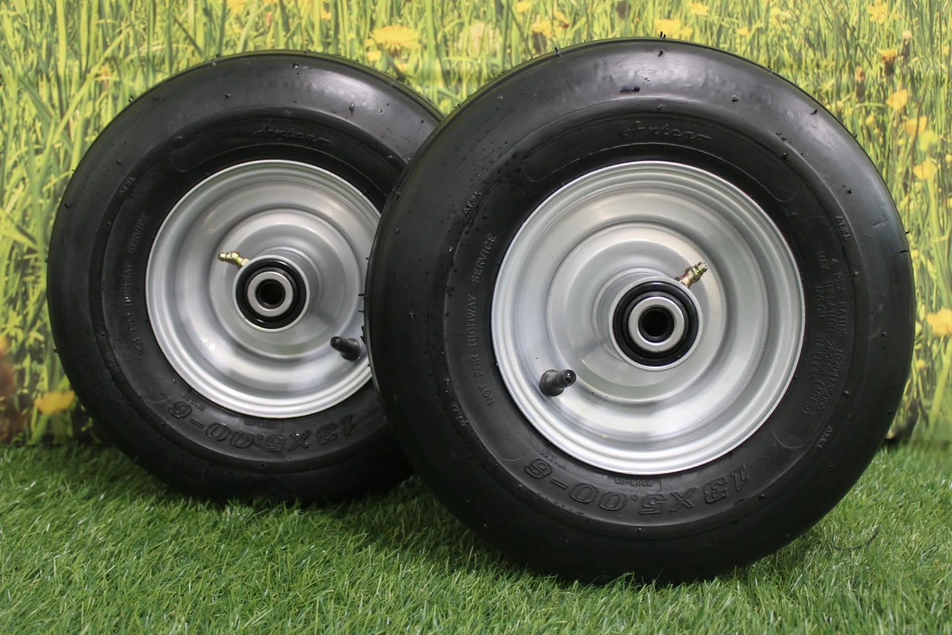 13x5.00-6 4 Ply Ribbed Tire with 6x3.25 Hustler Chrome Silver Wheel Assy (Single)