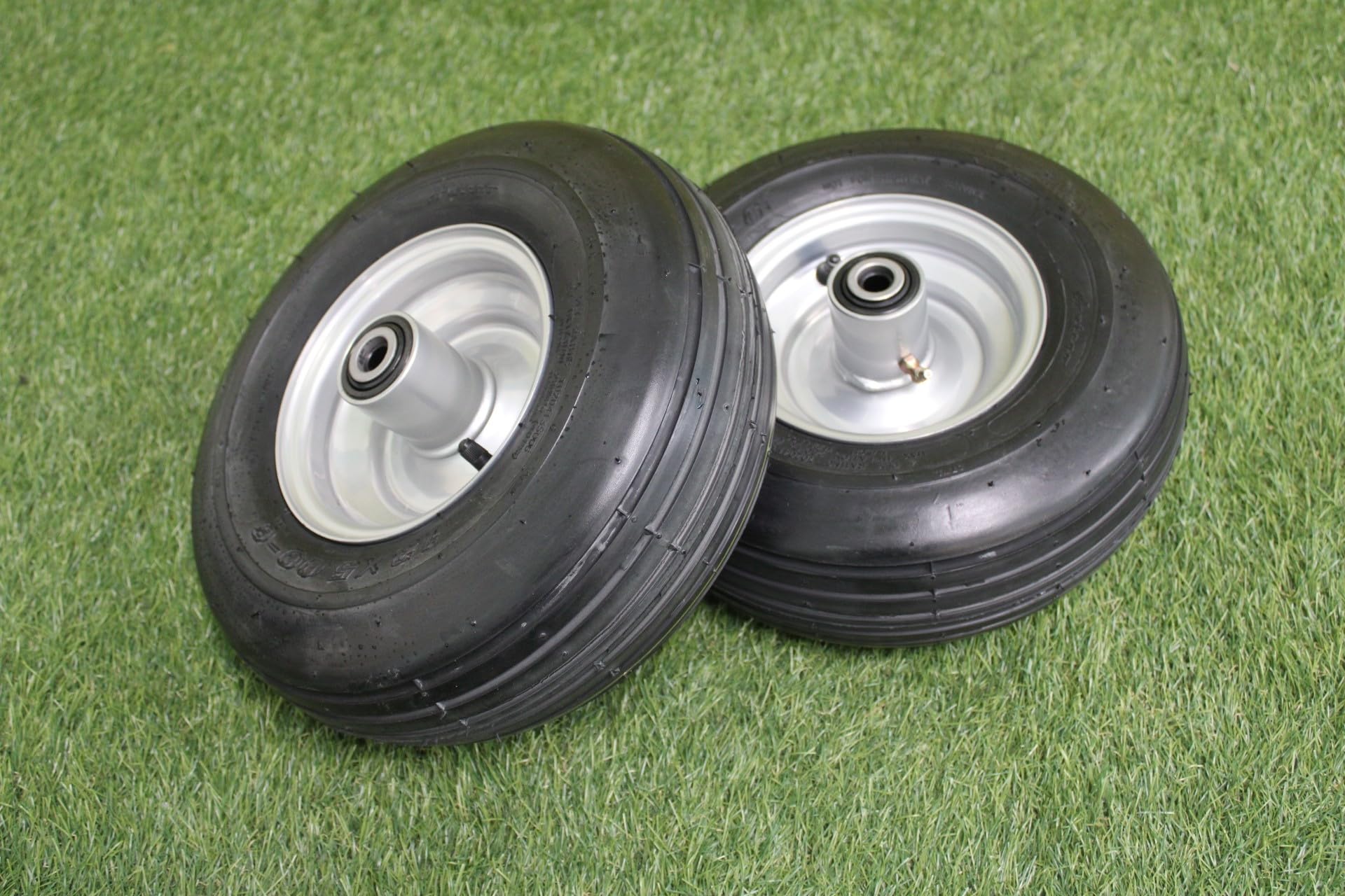 13x5.00-6 4 Ply Ribbed Tire with 6x3.25 Hustler Chrome Silver Wheel Assy (Single) - Image 3