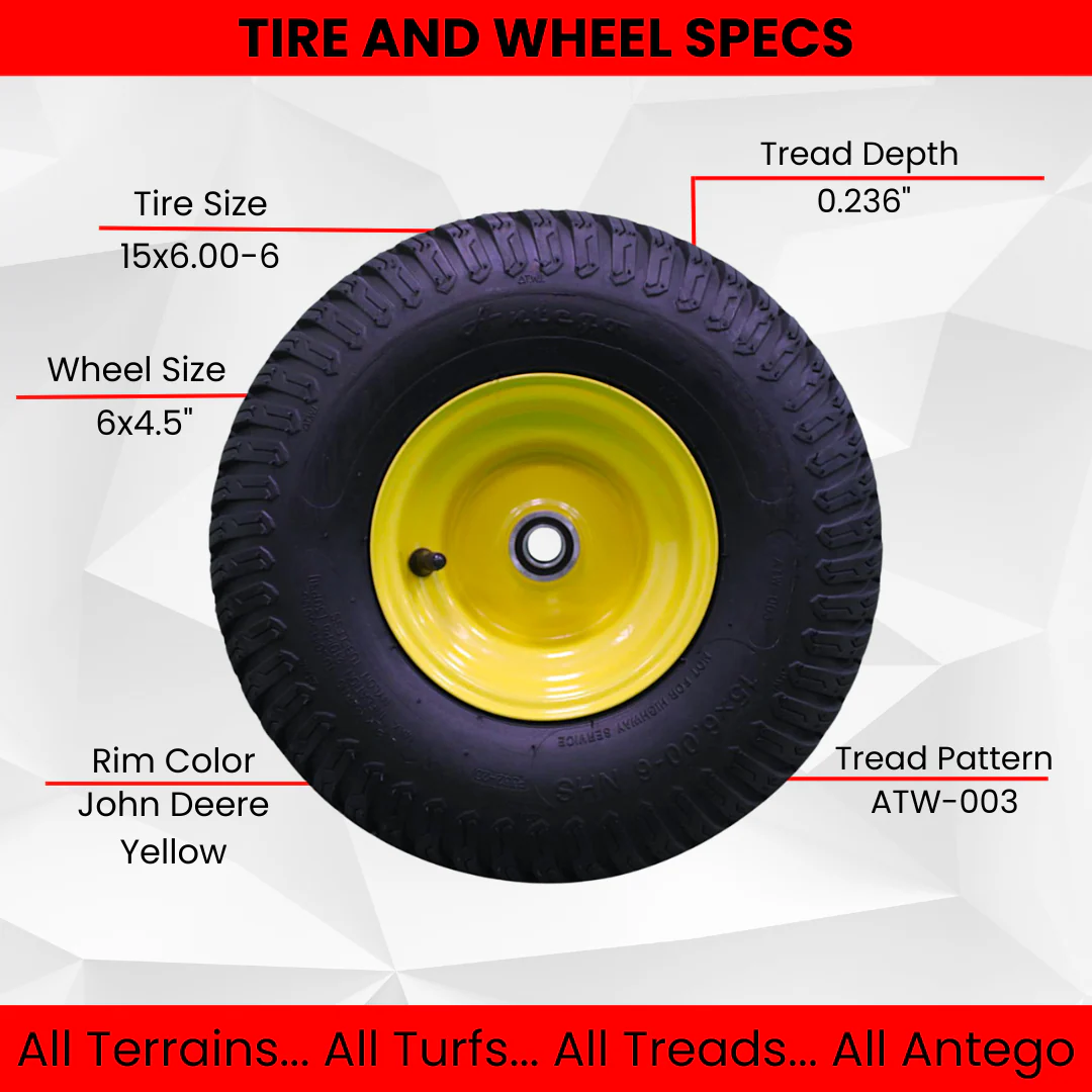 15×6.00-6 4 Ply Tires with 6×4.5 John Deere Wheels .75″ Bearing (Set of 4 Assemblies) - Image 2