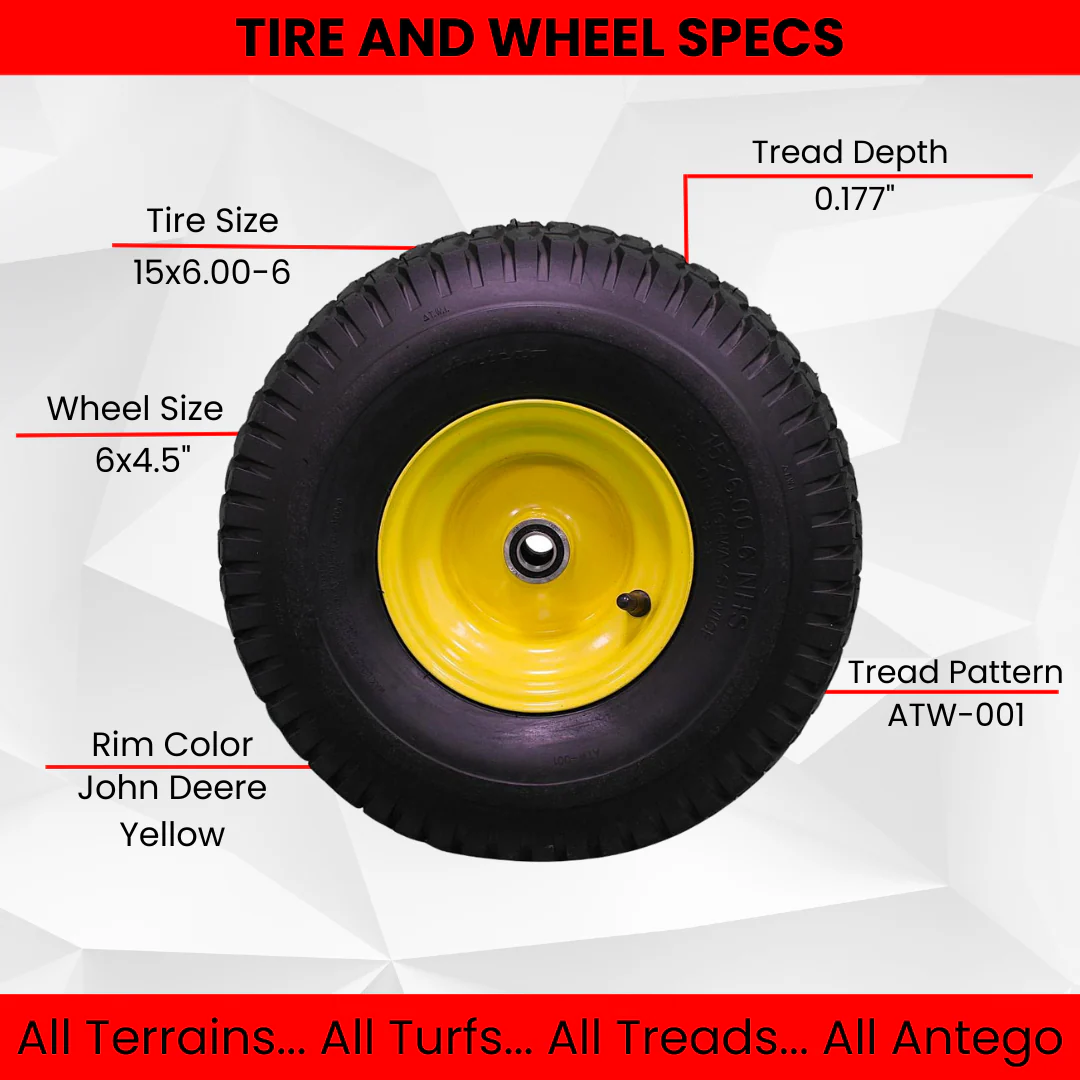 Antego Tire & Wheel (Set of 2) 15x6.00-6 Tire and Wheel Assemblies, ATW-001, 4 Ply Turf Tires, .75" Precision Ball Bearings, John Deere 15x6.00-6NHS Lawn Mower Tires, John Deere Front Tires 15x6.00-6 - Image 4
