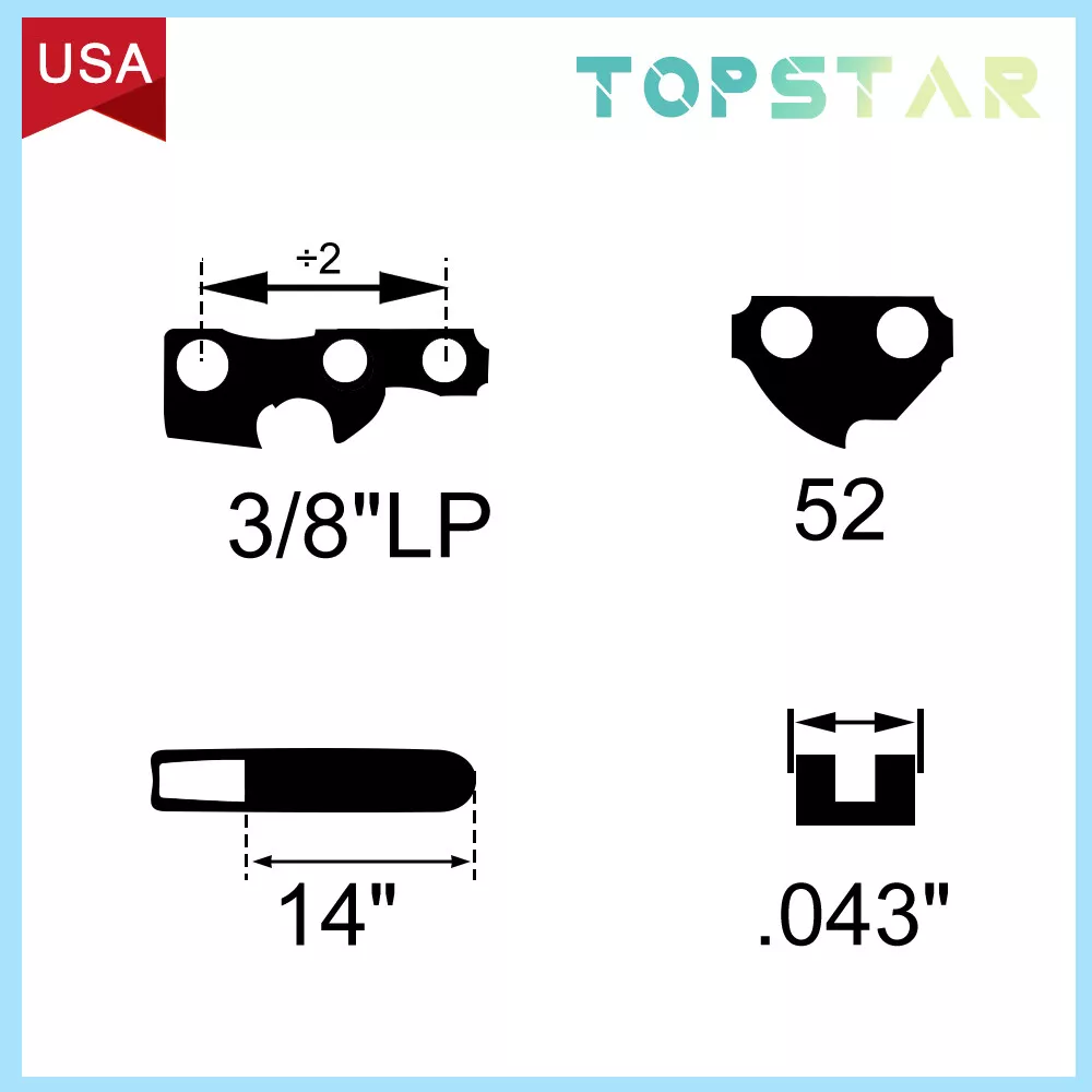 2 Pack 14" Chainsaw Chain for Worx WG384 Cordless Blade 3/8" LP .043 Gauge 52DL - Image 9