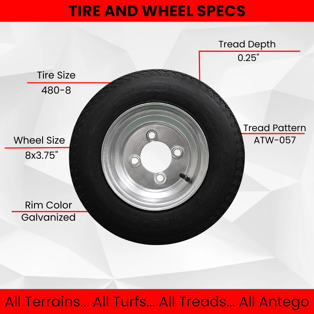 Antego Tire and Wheel (Set of 2) 4.80-8 Tire and Wheel Assemblies, Galvanized 4 Lug Trailer Tires and Wheels, 6 Ply, Load Range C - Image 5