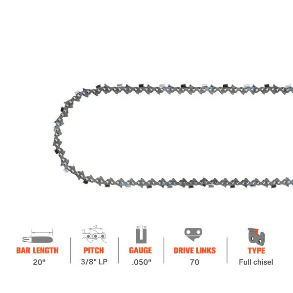 20 Inch Chain 3/8 Pitch .050 Gauge 70 DL For Poulan Pro PP5020av Echo CS-590 CS-600S CS500 CS510 CS600P Chainsaw # E70 D70 72LPX070G Full Chisel - Image 5