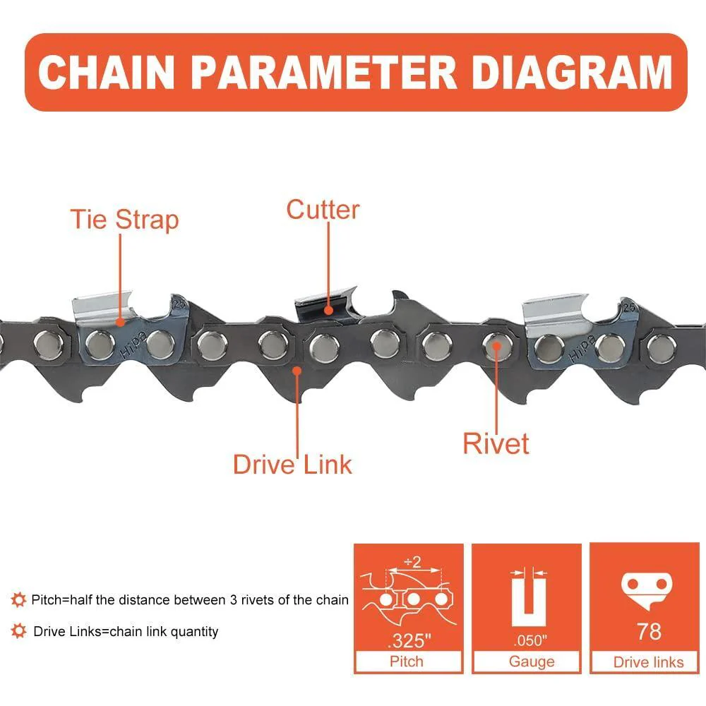 20 Inch Chain .325 Pitch .050 Gauge 78 DL For Oregon H78 M78 Husqvarna 235 240 440 136 141 142 Jonsered CS 2255 2250 Chainsaw Full Chisel - Image 4
