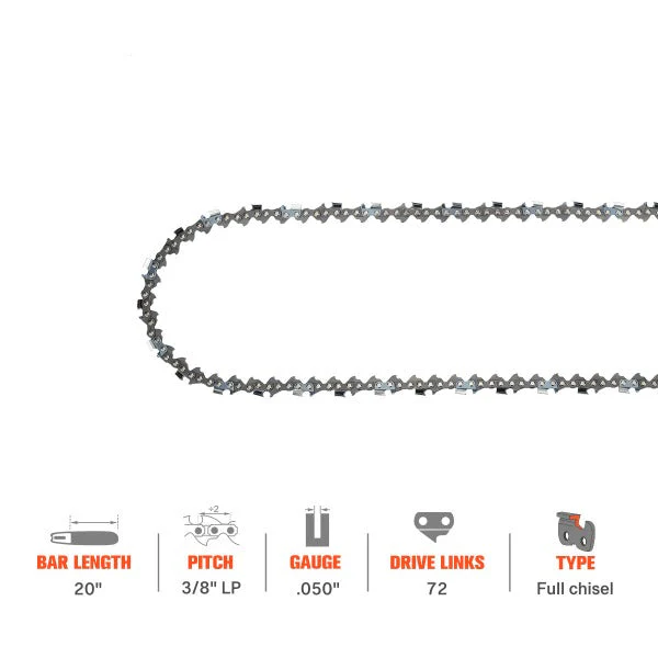 20 Inch Full Chisel Chain 3/8 Pitch .050 Gauge 72 DL For Husqvarna 455 Rancher 450 Stihl MS290 029 MS260 026 Chainsaw # Oregon D72 72EXL072G - Image 2