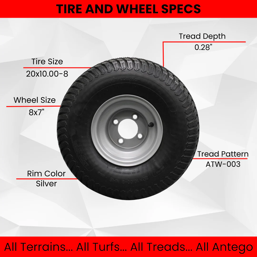 20x10.00-8 4 Ply Turf Tires with 8x7 Wheels Lawn & Garden Mower and Golf Cart (Set of 2) - Image 5