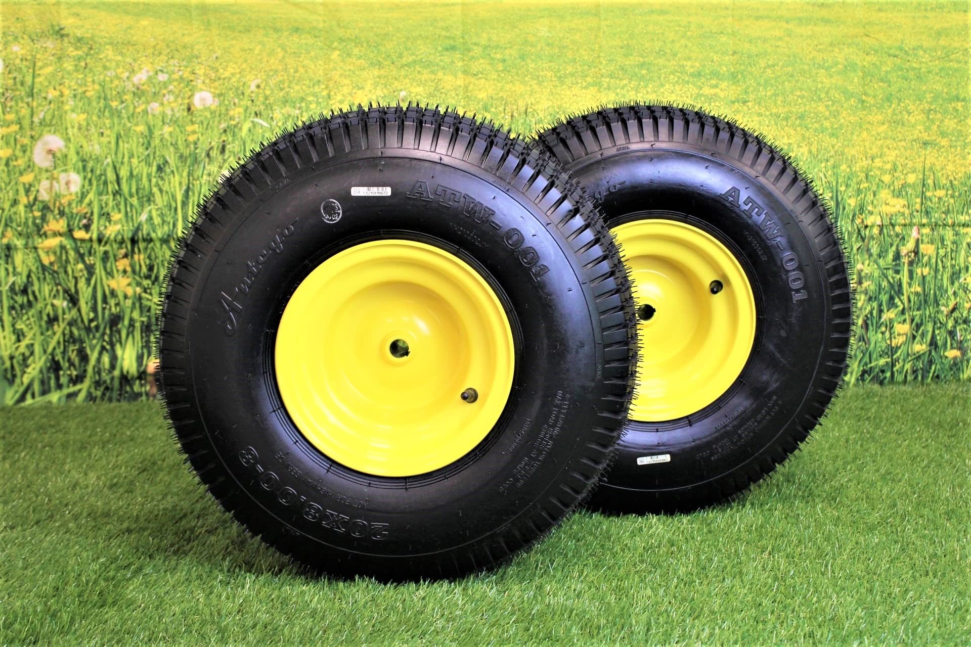 20x8.00-8 4 Ply Tires with 8x7 John Deere Yellow Wheels for Lawn & Garden Mower Turf Tires (Set of 2) - Image 3