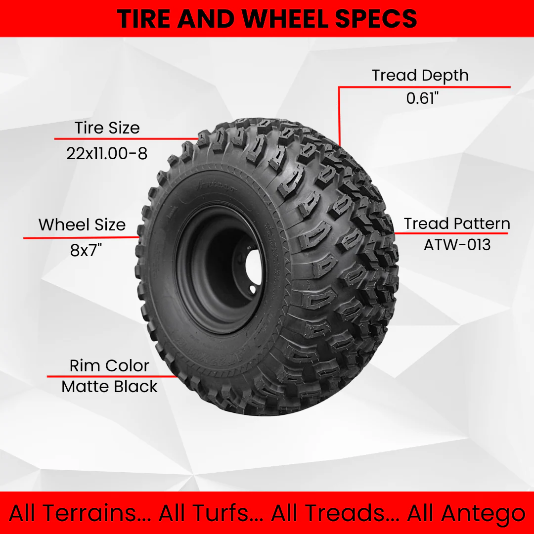 22x11.00-8 with 8x7 Matte Black Wheels for Golf Cart (1 Right 1 Left)
