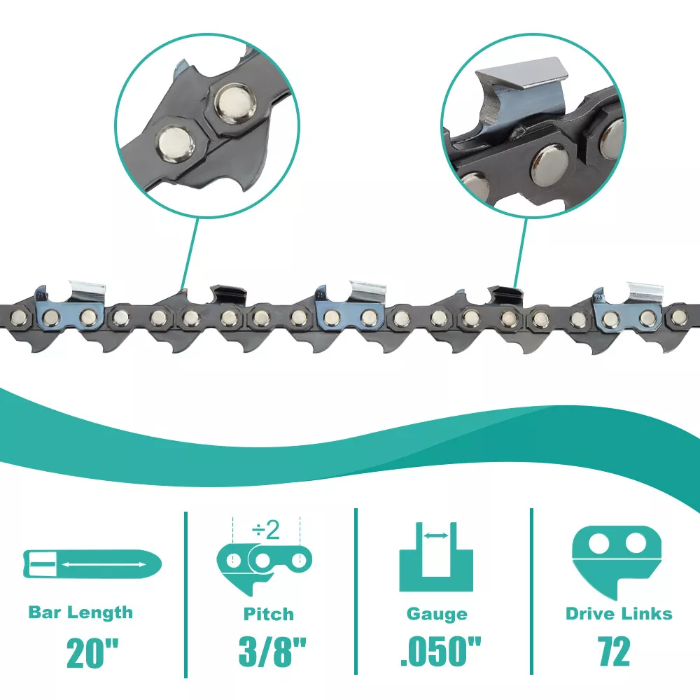 2x Full Chisel Chainsaw Chain 20 Inch .050 3/8 LP 72DL for Husqvarna 455 Rancher - Image 3