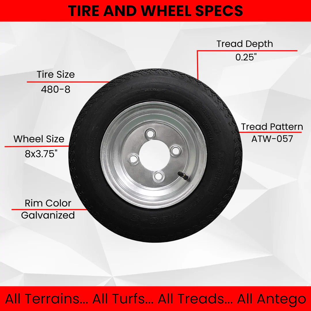 4-Pack Antego Tire and Wheel 4.80-8 Tire and Wheel Assemblies, Galvanized 4 Lug Trailer Tires and Wheels, 6 Ply, Load Range C