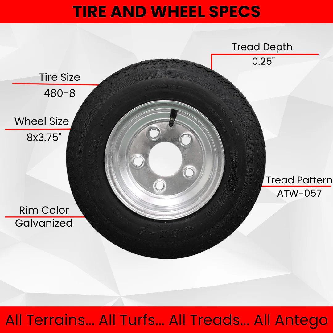 Antego Tire and Wheel (Set of 1) 4.80-8 Tire and Wheel Assemblies, Galvanized 5 Lug Trailer Tires and Wheels, 6 Ply, Load Range C