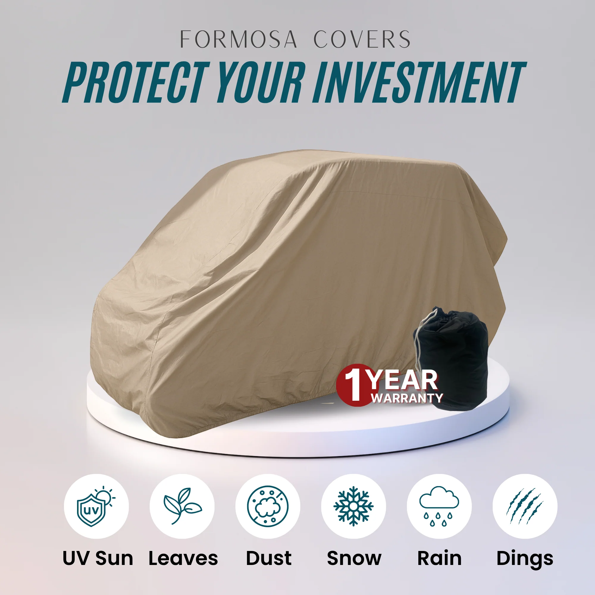 8 Passenger Golf Cart Storage Cover Taupe - Image 3