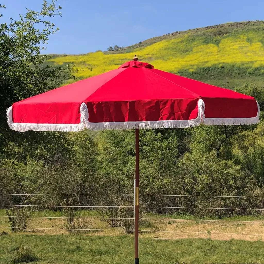 9ft 6 Ribs Replacement Umbrella Canopy w/Fringed Valance in Red (Canopy Only) - Image 4
