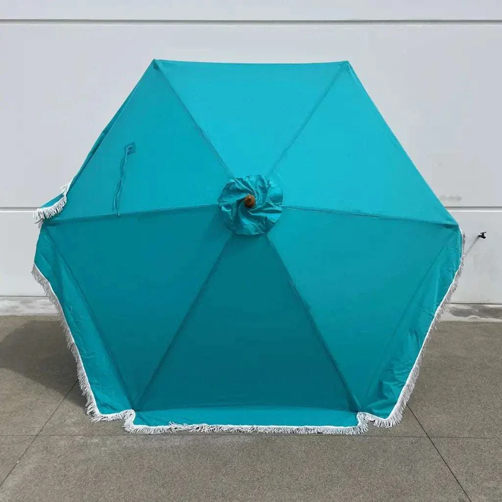 9ft 6 Ribs Replacement Umbrella Canopy w/Fringed Valance in Turquoise (Canopy Only) - Image 7