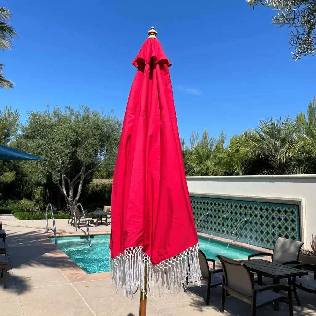 9ft 6 Ribs Replacement Umbrella Canopy w/ Tassels in Red (Canopy Only) - Image 4