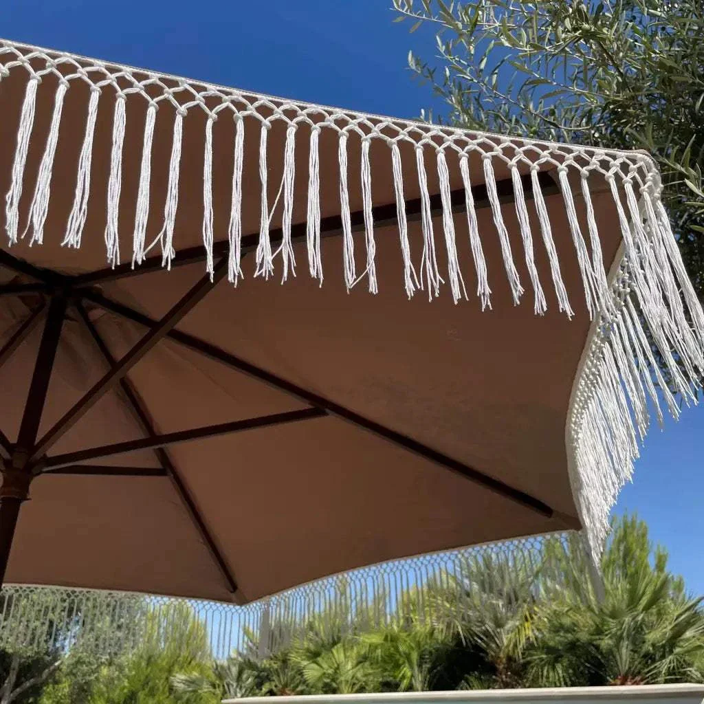 9ft 6 Ribs Replacement Umbrella Canopy w/ Tassels in Taupe (Canopy Only) - Image 3