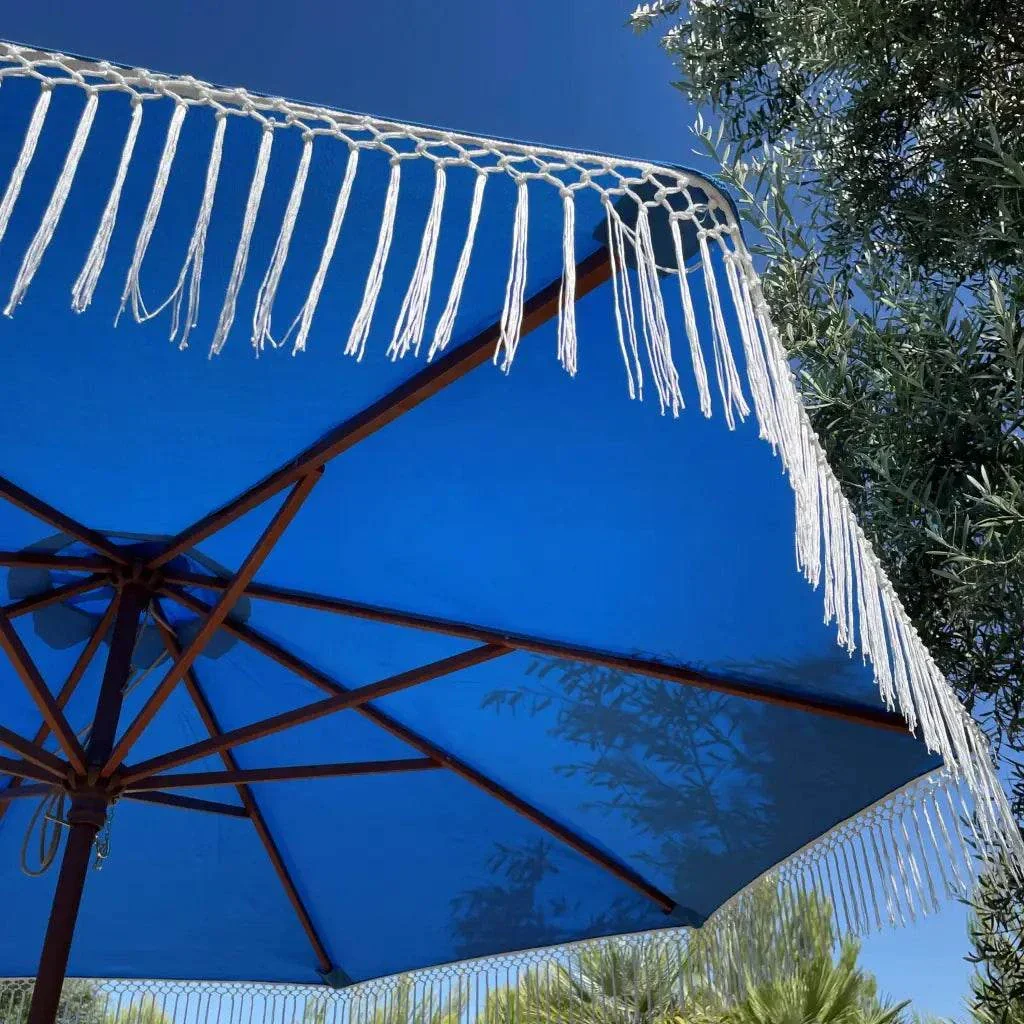 9ft 8 Ribs Replacement Umbrella Canopy w/ Tassels in Capri Blue (Canopy Only) - Image 3