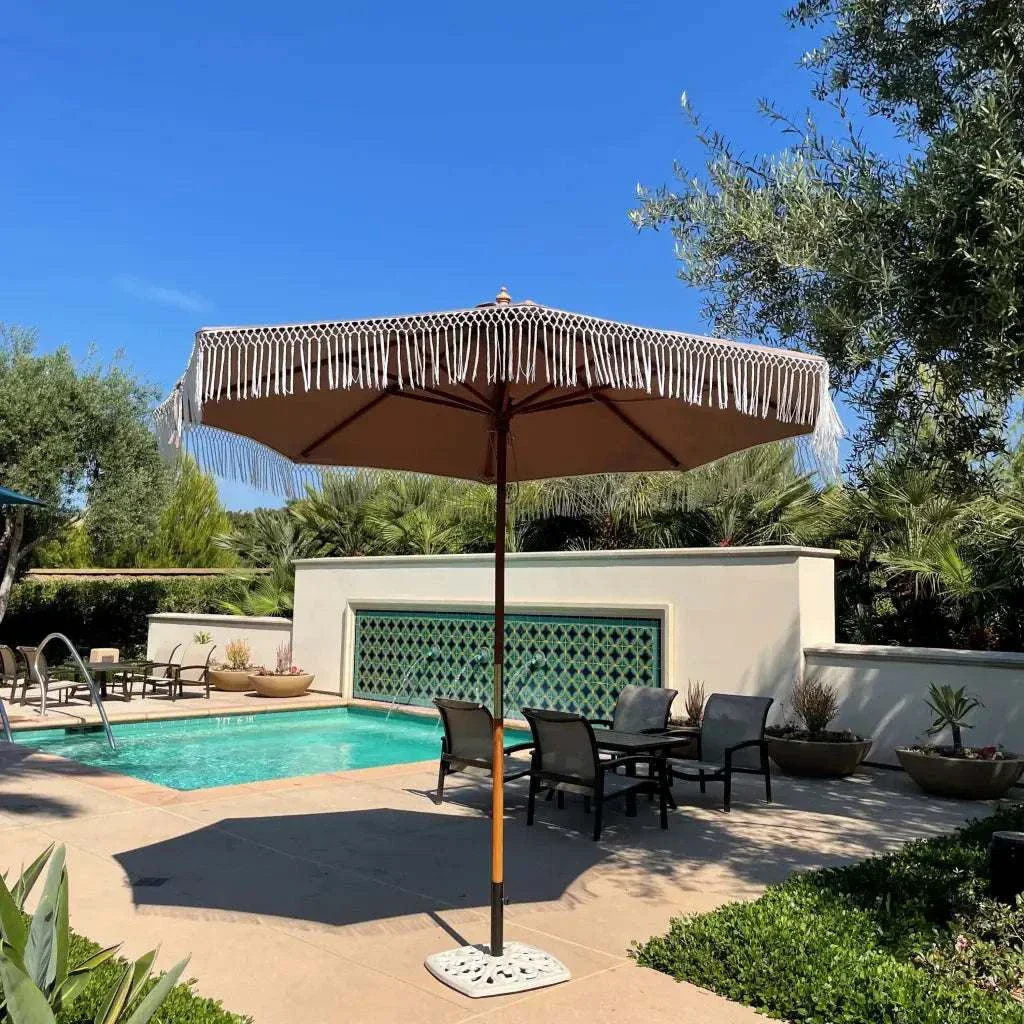 9ft 8 Ribs Replacement Umbrella Canopy w/ Tassels in Taupe (Canopy Only) - Image 2