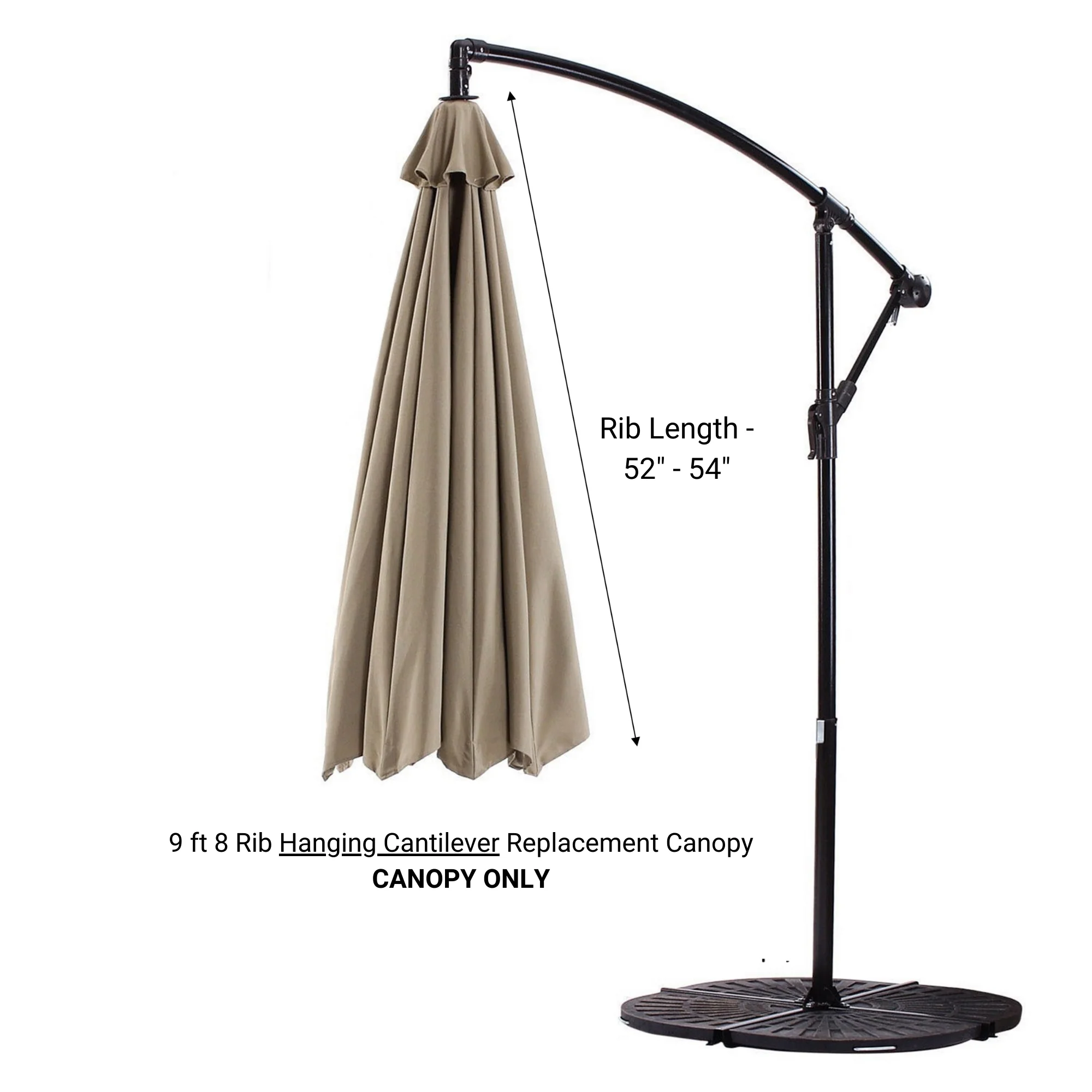 9ft Cantilever Hanging Umbrella 8 Rib Replacement Canopy Taupe - Image 2