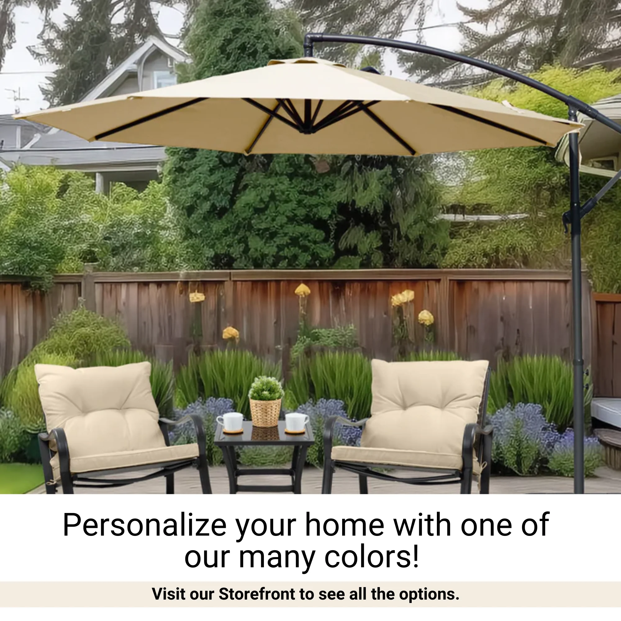9ft Cantilever Hanging Umbrella 8 Rib Replacement Canopy Taupe - Image 7