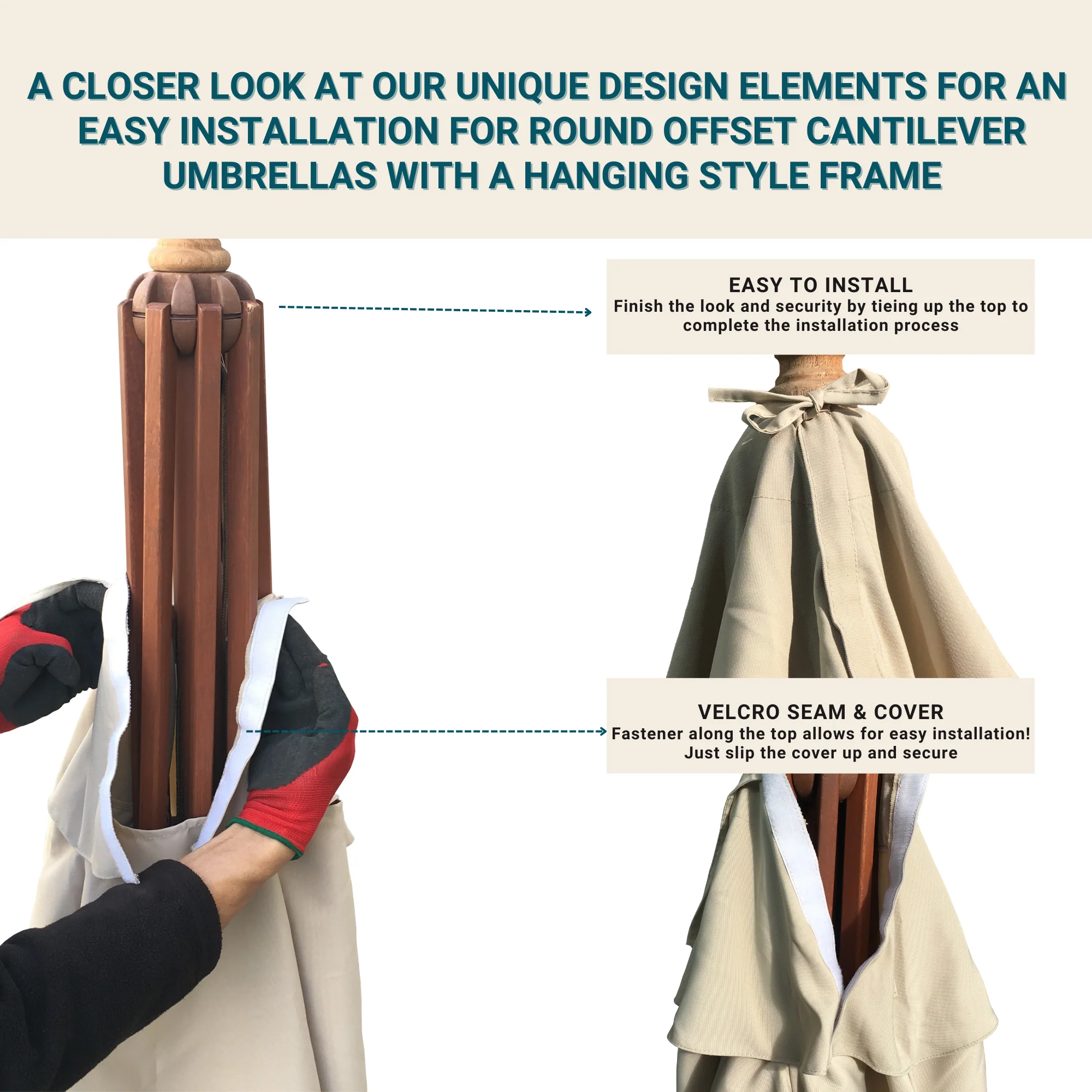 9ft Cantilever Hanging Umbrella 8 Rib Replacement Canopy Taupe - Image 8