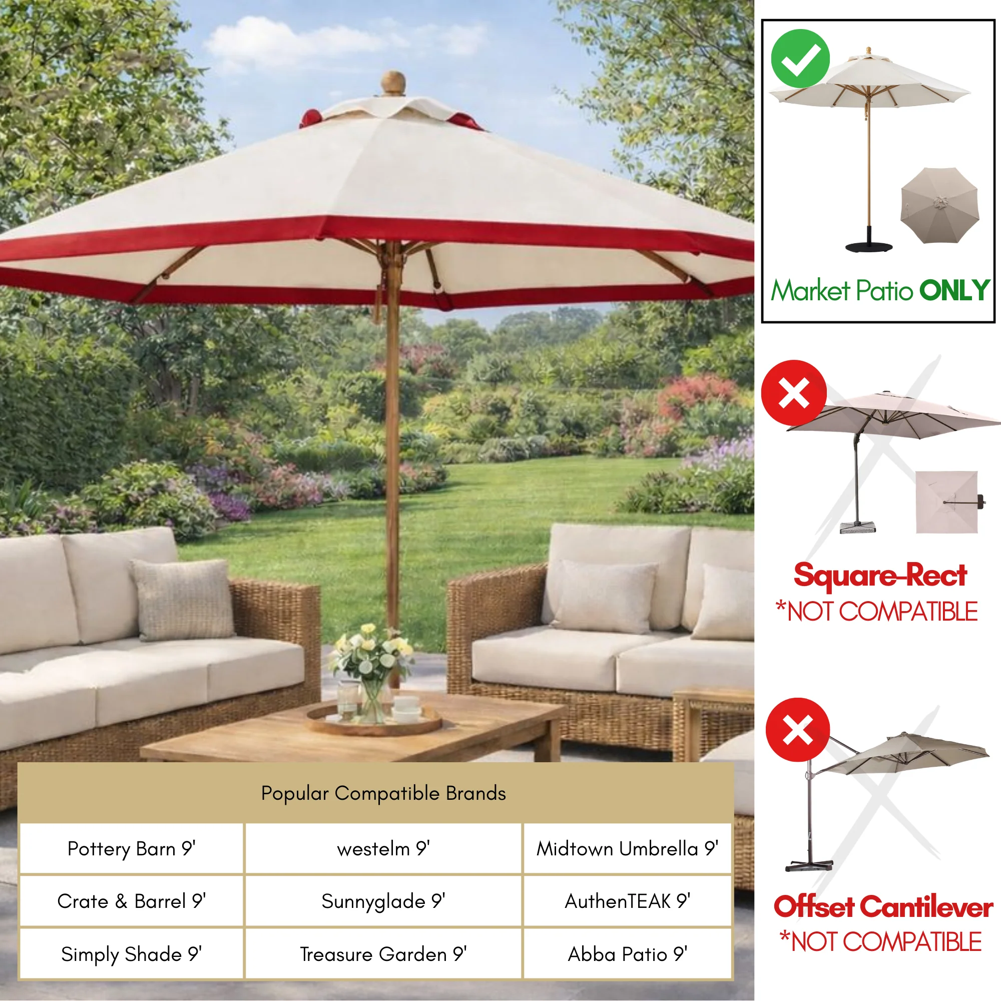 9ft Market Patio Umbrella 6 Rib Replacement Canopy Duet Red - Image 4