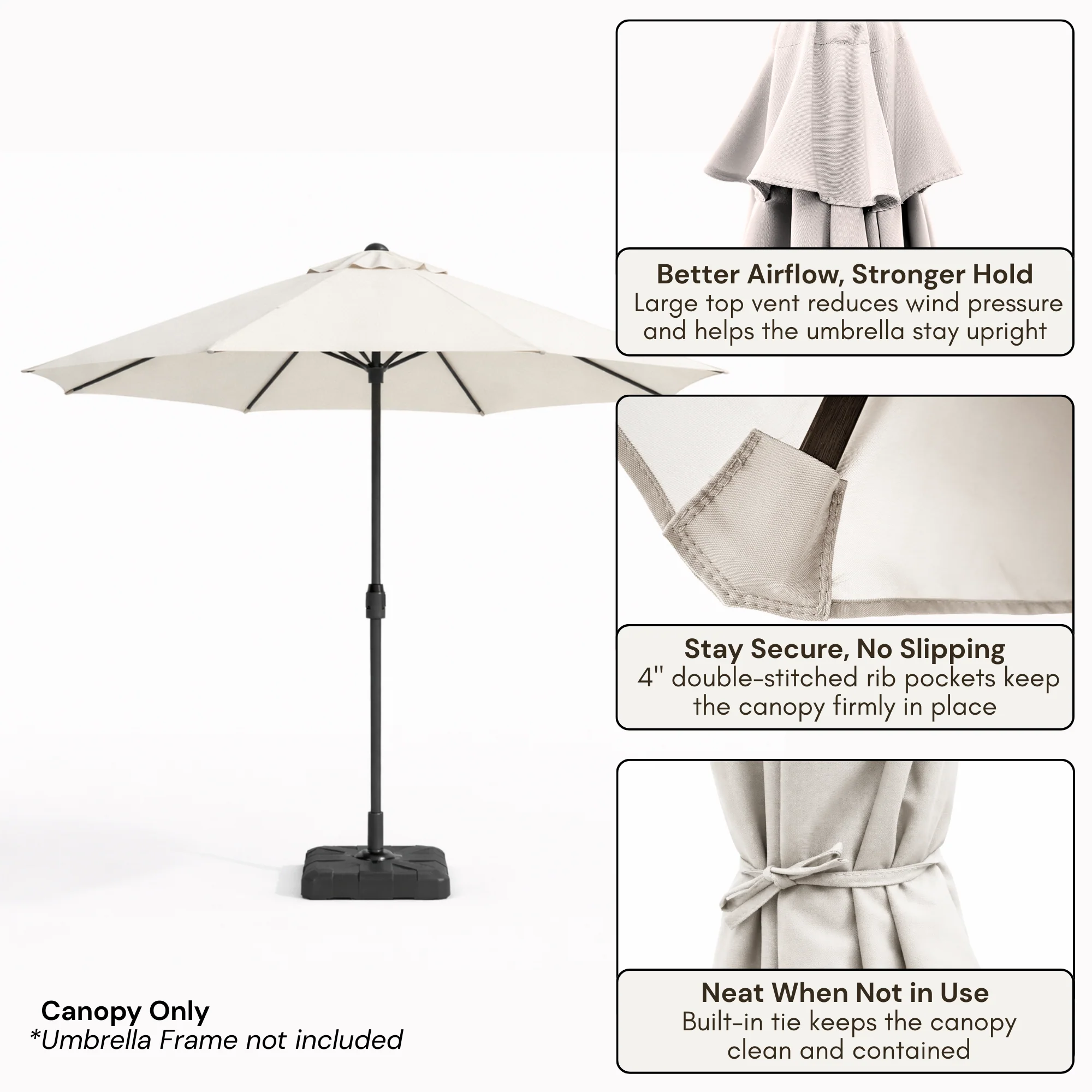 9ft Market Patio Umbrella 6 Rib Replacement Canopy Off-White - Image 4