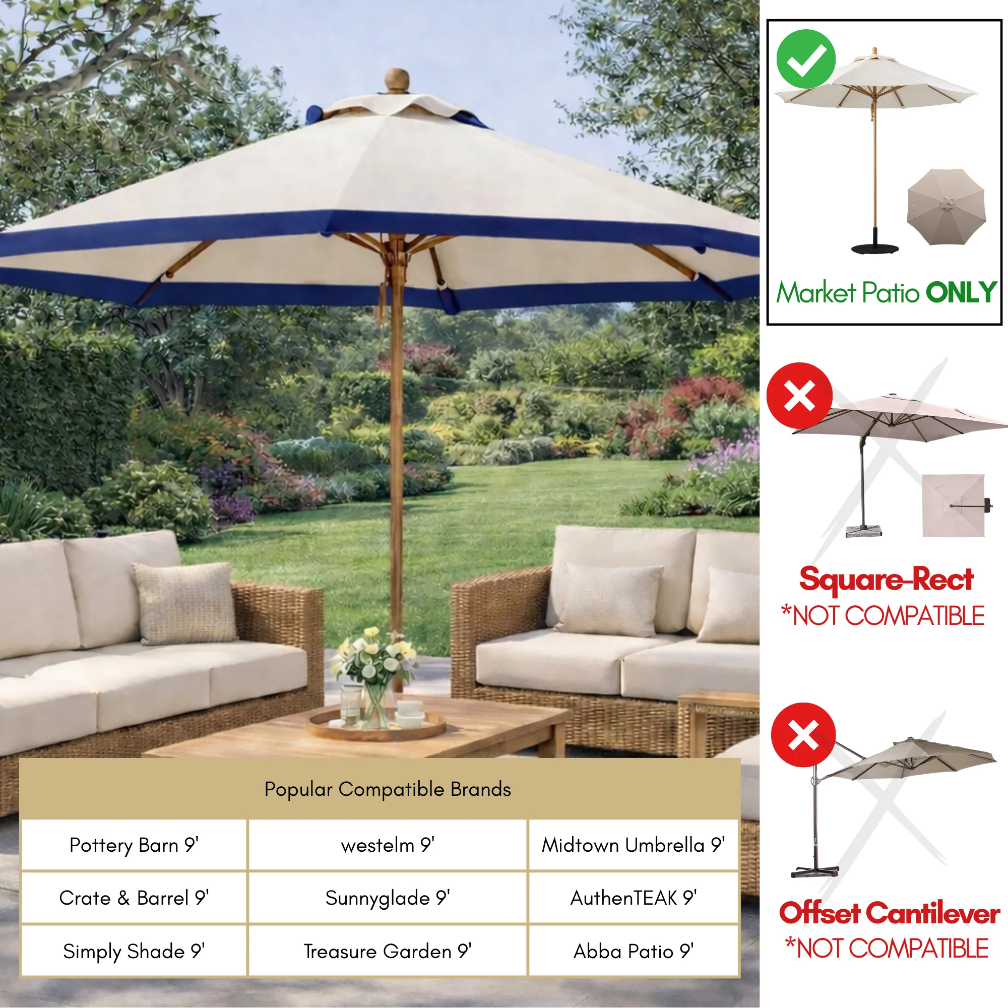 9ft Market Patio Umbrella 8 Rib Replacement Canopy Duet Navy - Image 4