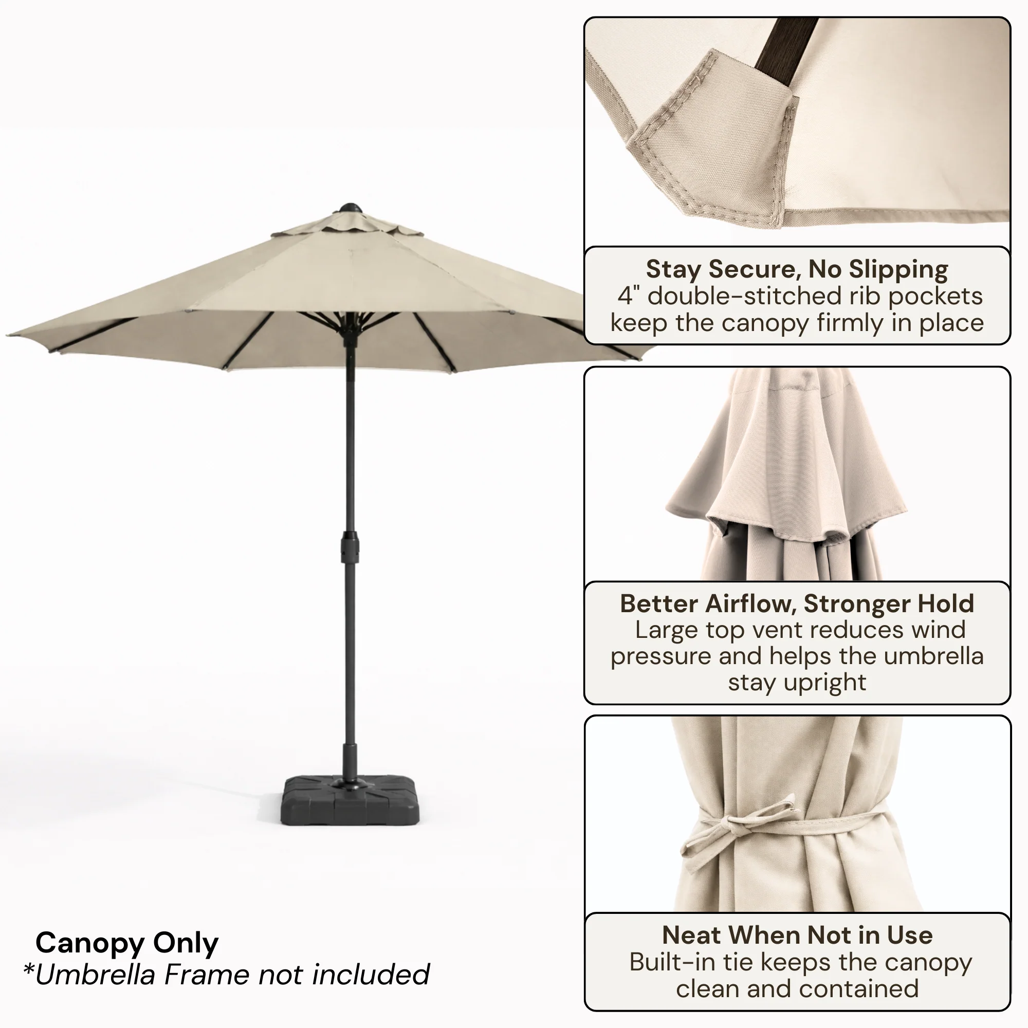 9ft Market Patio Umbrella 8 Rib Replacement Canopy Natural - Image 4