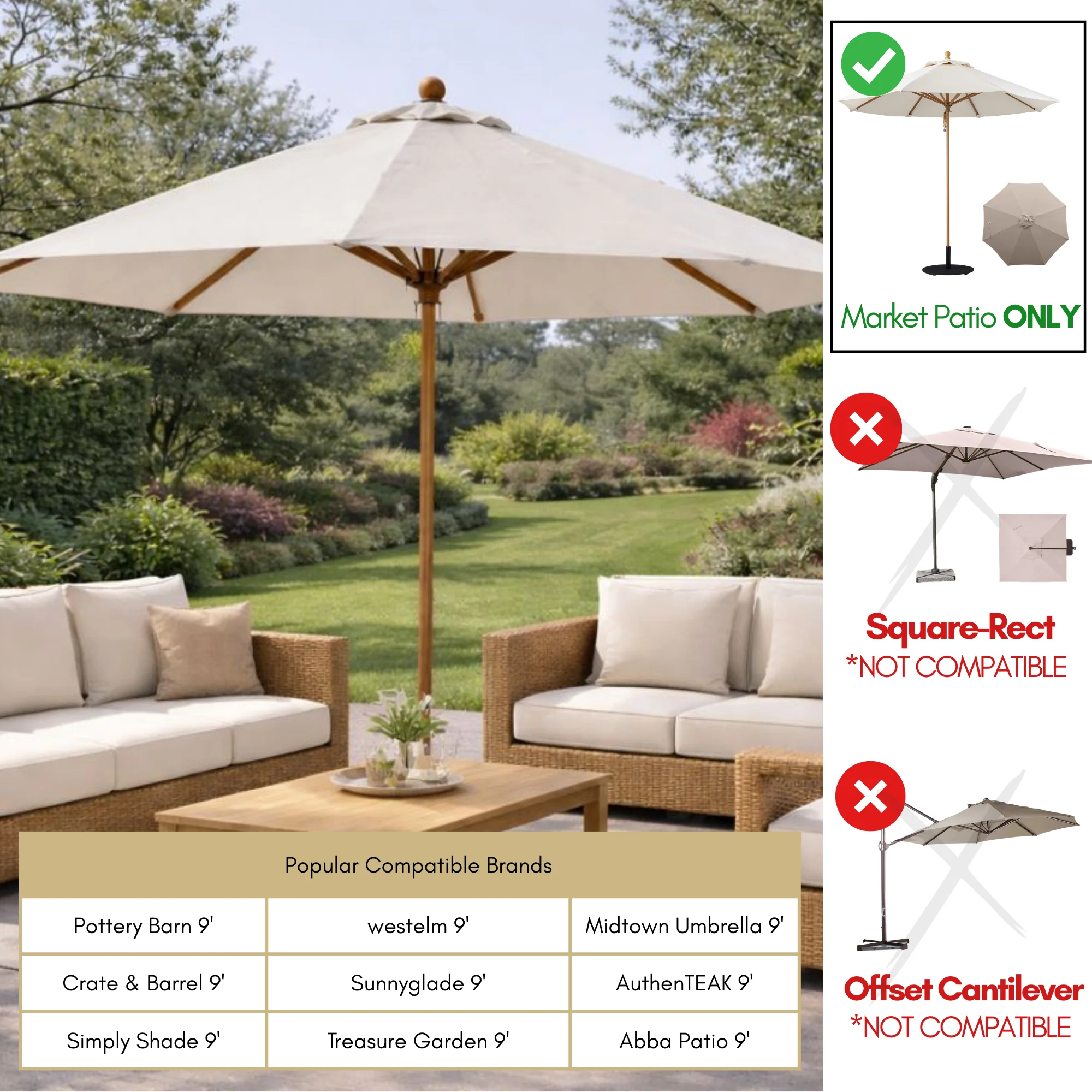 9ft Market Patio Umbrella 8 Rib Replacement Canopy Natural - Image 5