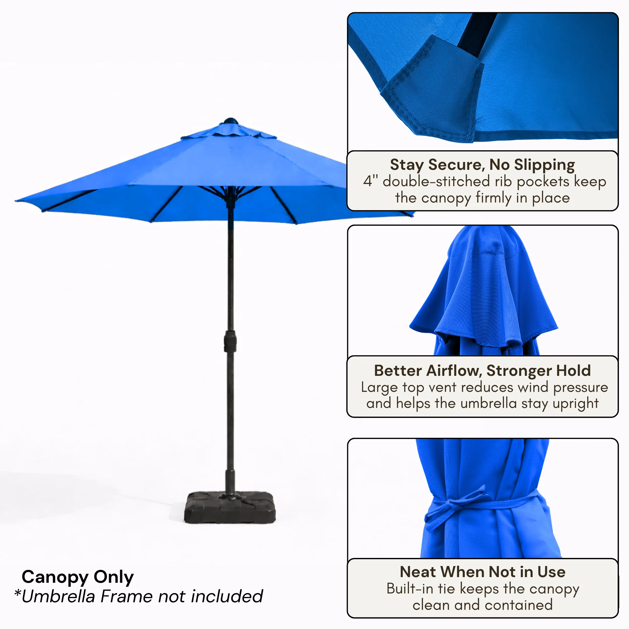 9ft Market Patio Umbrella 8 Rib Replacement Canopy Royal Blue - Image 3