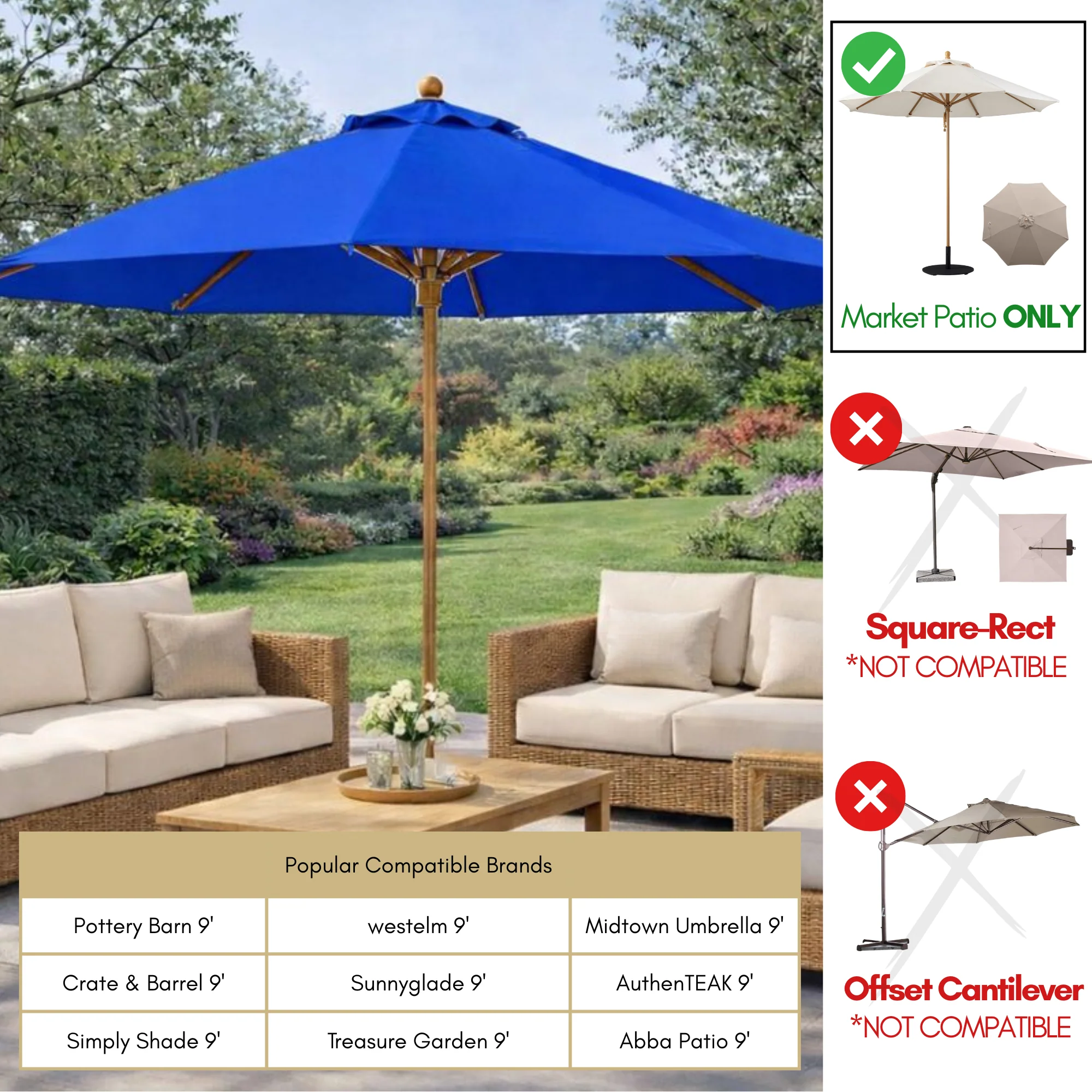 9ft Market Patio Umbrella 8 Rib Replacement Canopy Royal Blue - Image 5