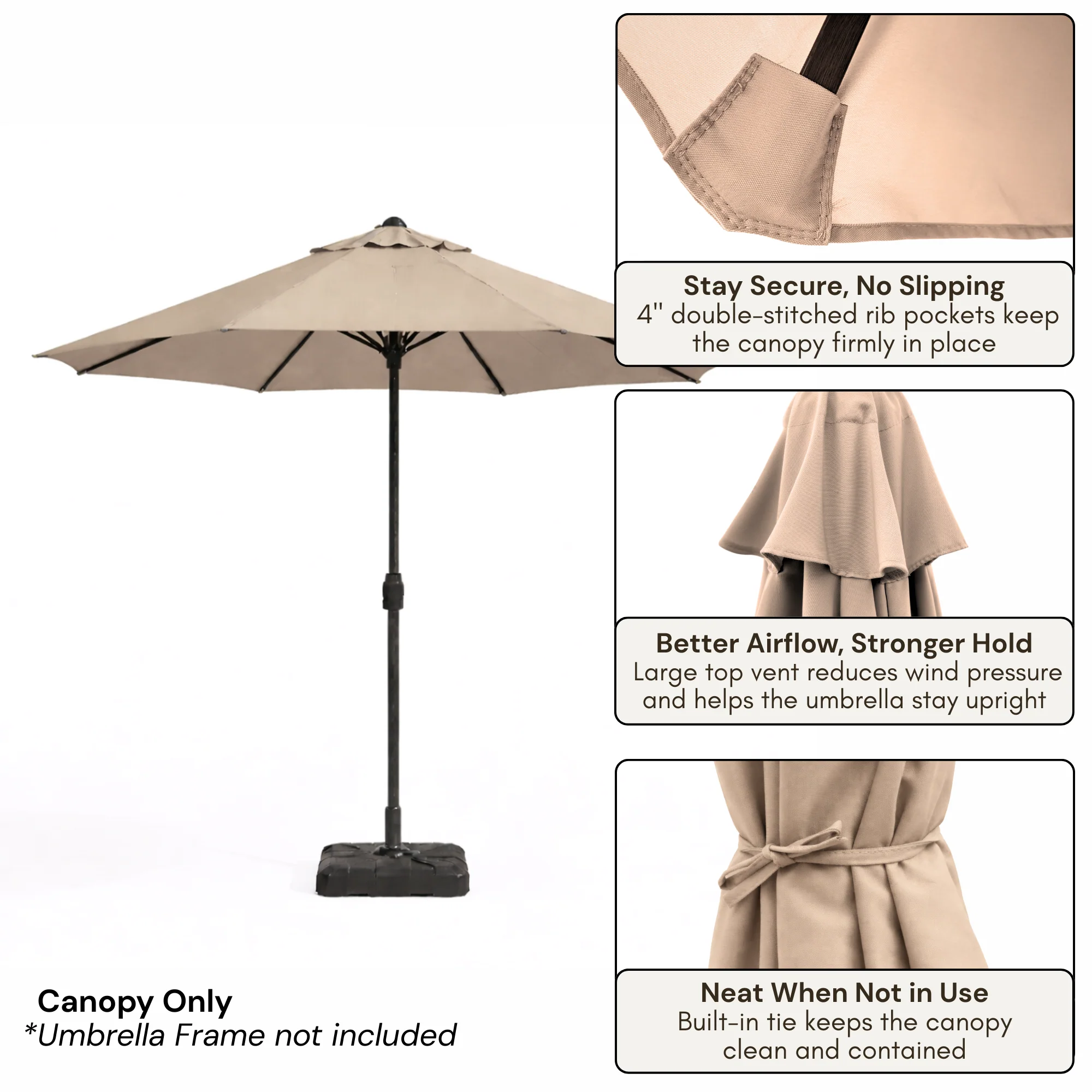 9ft Market Patio Umbrella 8 Rib Replacement Canopy Taupe - Image 4