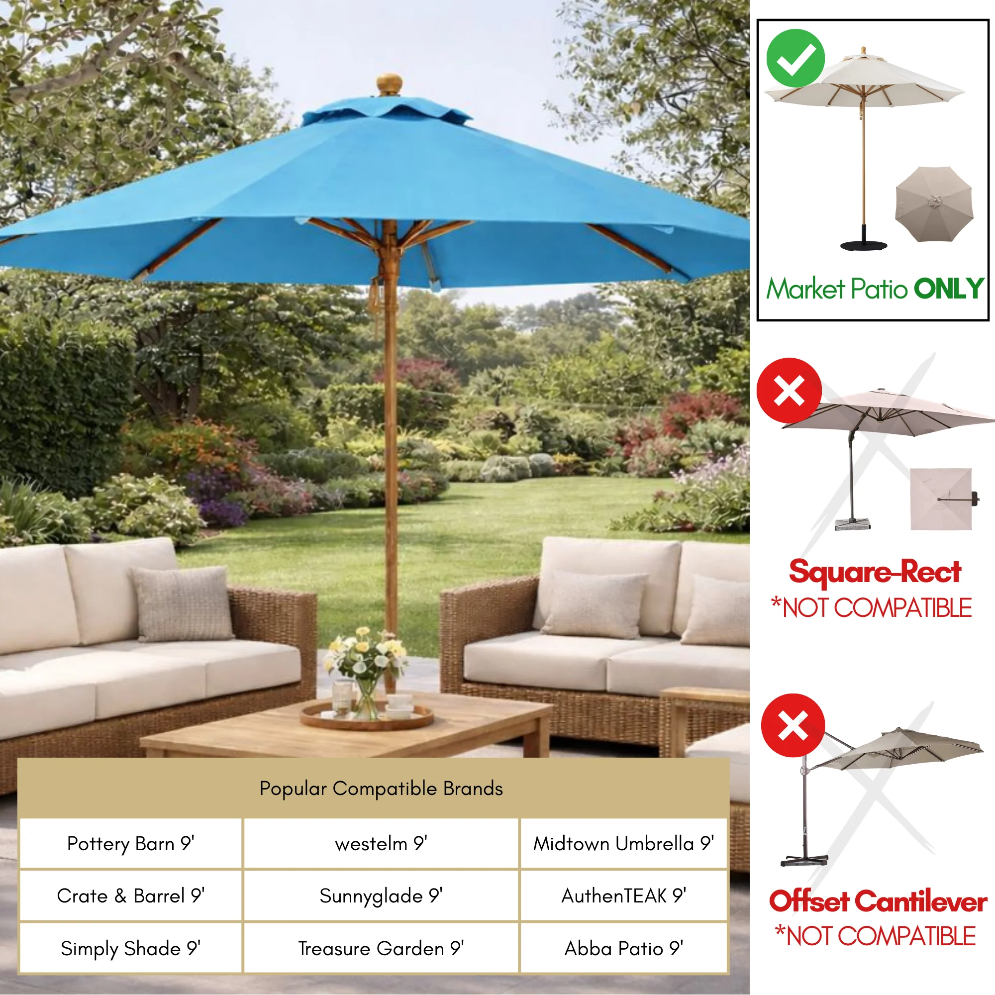 9ft Market Patio Umbrella 8 Rib Replacement Canopy Teal - Image 4