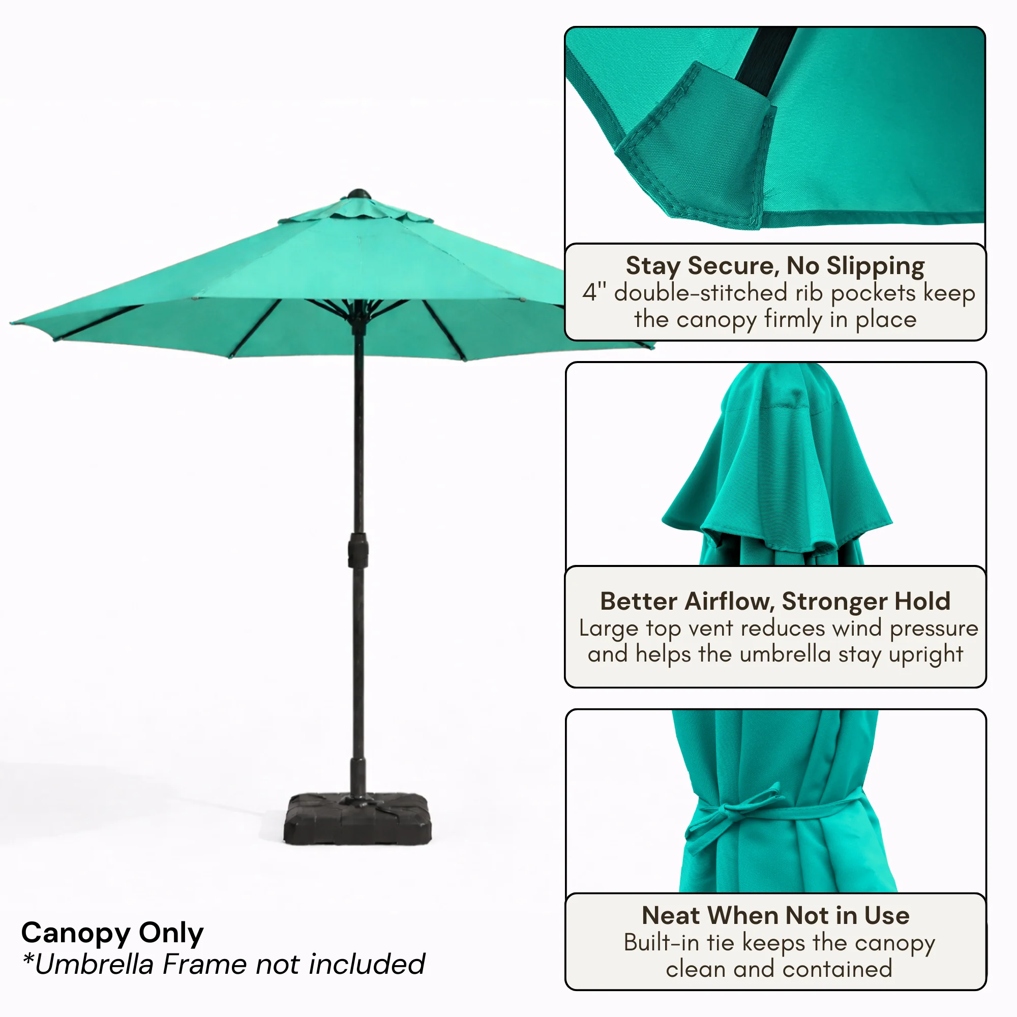 9ft Market Patio Umbrella 8 Rib Replacement Canopy Turquoise Olefin - Image 3