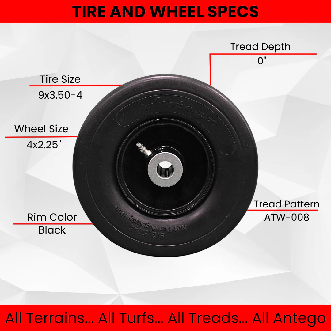 9x3.50-4 Flat Free Tire and Wheel Assemblies - Fits ExMark 103-1224, 4.5" Hub, 3/4" Caged Roller Bearings (Qty: 1)