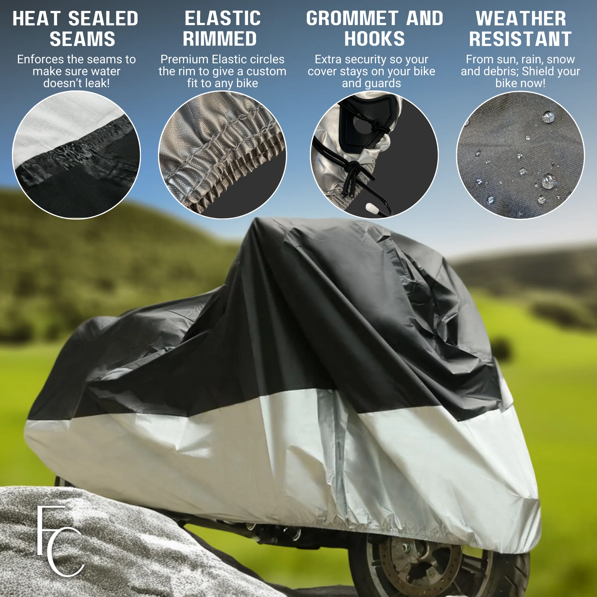 Deluxe All Season Light Weight Motorcycle Cover (L) Black - Image 5