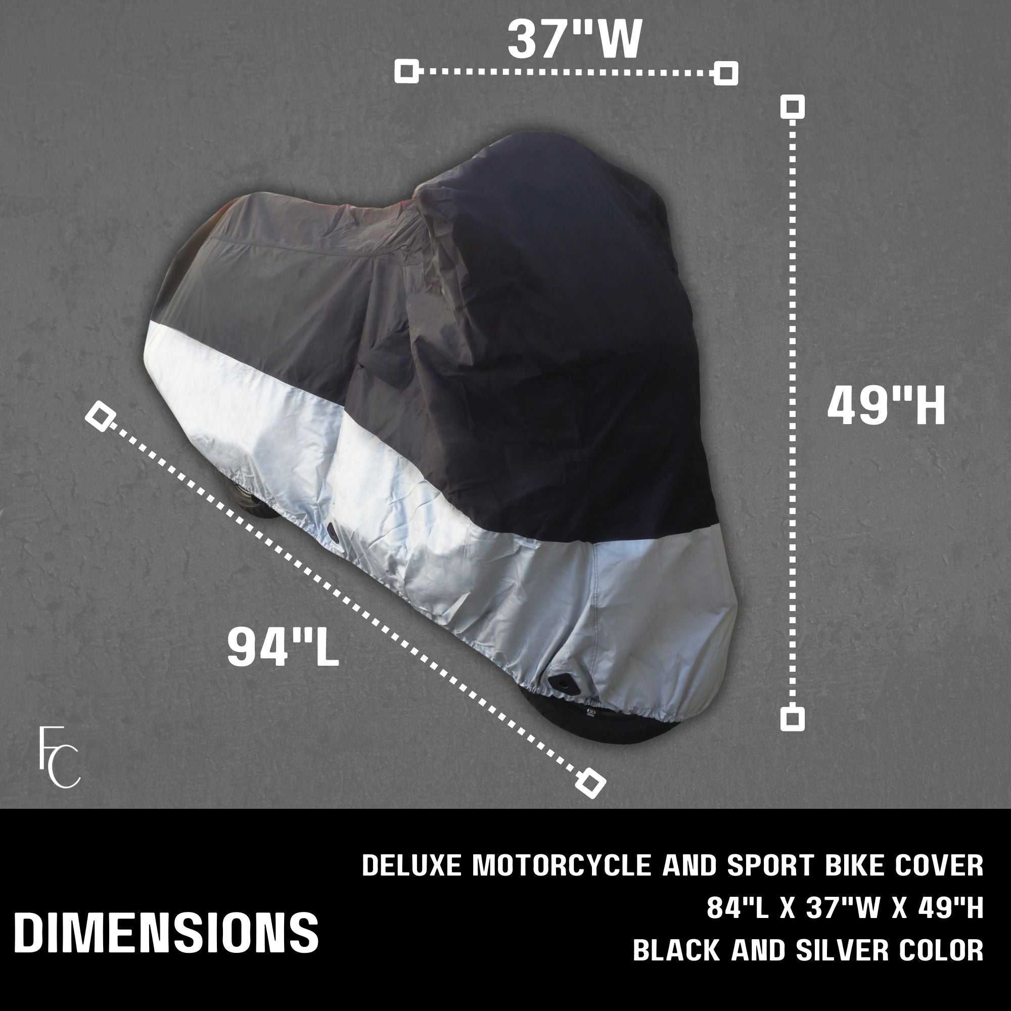 Deluxe Motorcycle Cover, All Season & Light Weight (XL) Black - Image 3