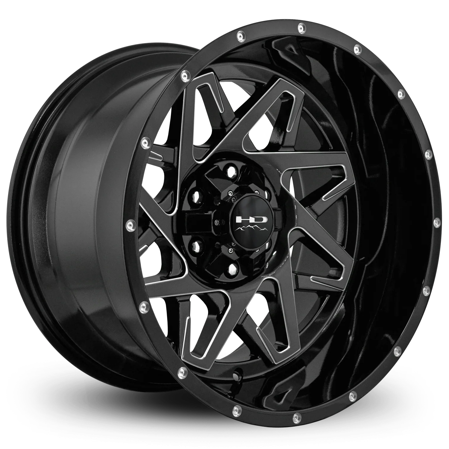 HD Offroad Caliber 20x12 -50 6x135/6x139.7mm 106.2mm Gloss Black/Milled Edge