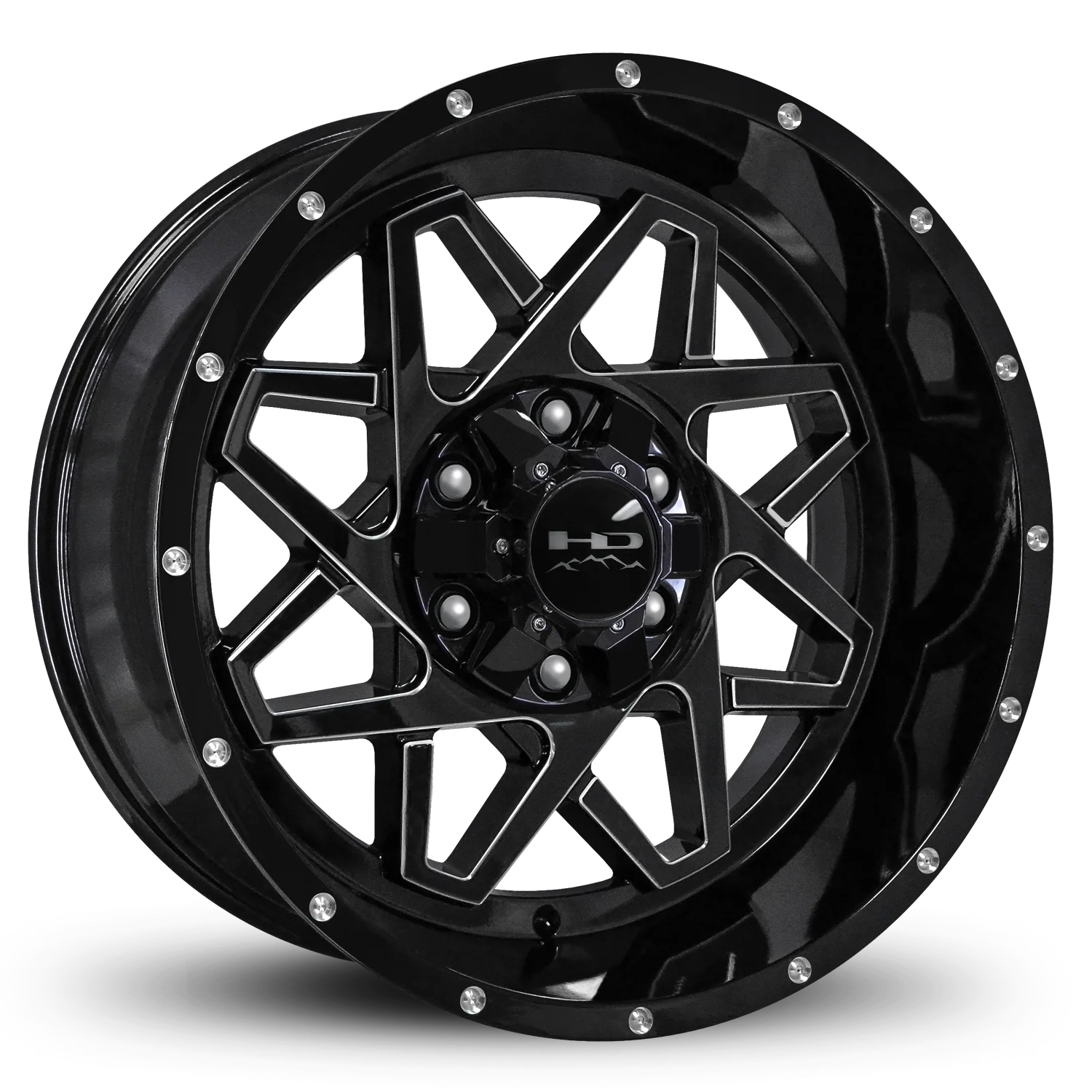 HD Offroad Gridlock 20x10 -25 6x135/6x139.7mm 106.2mm Gloss Black/Milled Edge