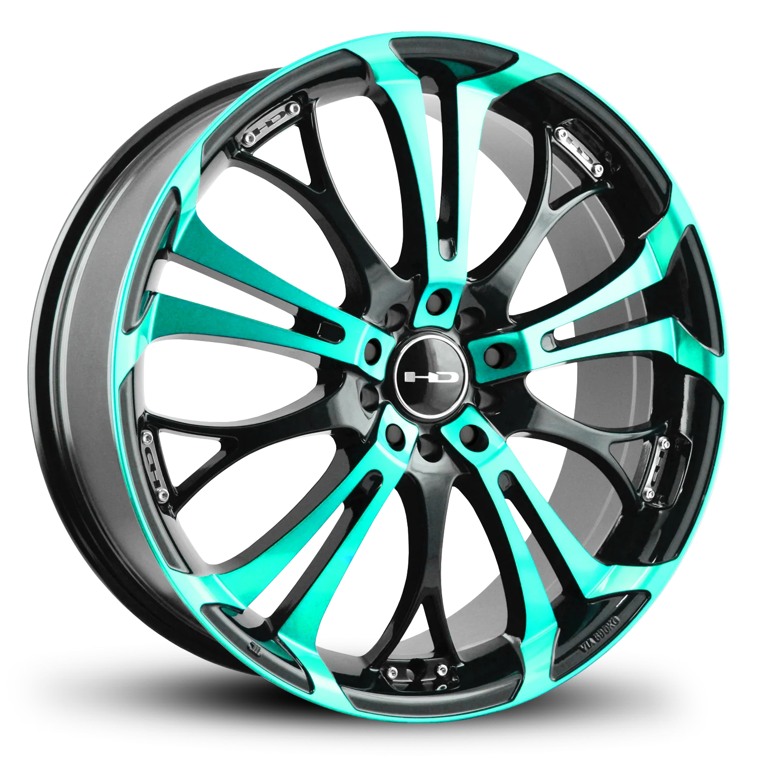 HD Wheels Spinout 17x7 +40 5x100/5x114.3mm 73.1mm Gloss Teal&BK/Machined Face