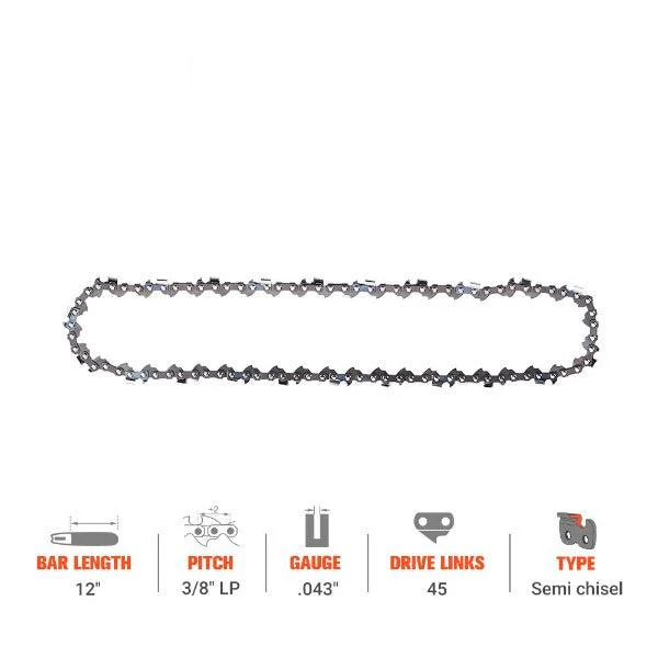 Hipa 12 Inch Chain 3/8 LP .043 45 DL For DeWalt DCCS620B DCCS620P1 Black Decker LCS1240 Husqvarna H38 120i T535iXP 535iXP 536LiXP Chainsaw 61PMM3 45 - Image 2