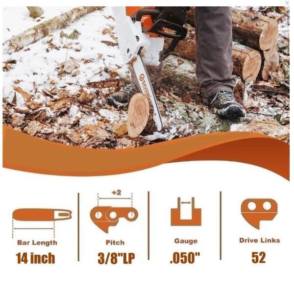 Hipa Chainsaw Chain for 14 Inch (35cm) Bar, 52 Drive Links, 3/8 LP Pitch .050 Gauge, Low-Kickback fits for Husqvarna, McCulloch, Makita, Oregon & More (91P052X3) - Image 3